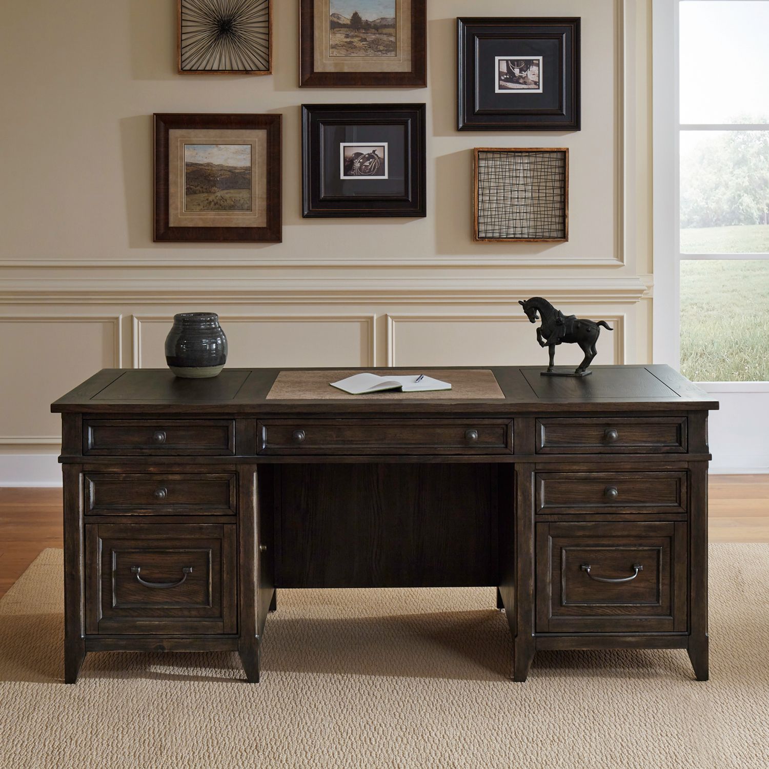 Paradise Valley Rectangular Wood Executive Desk w/7 Drawers