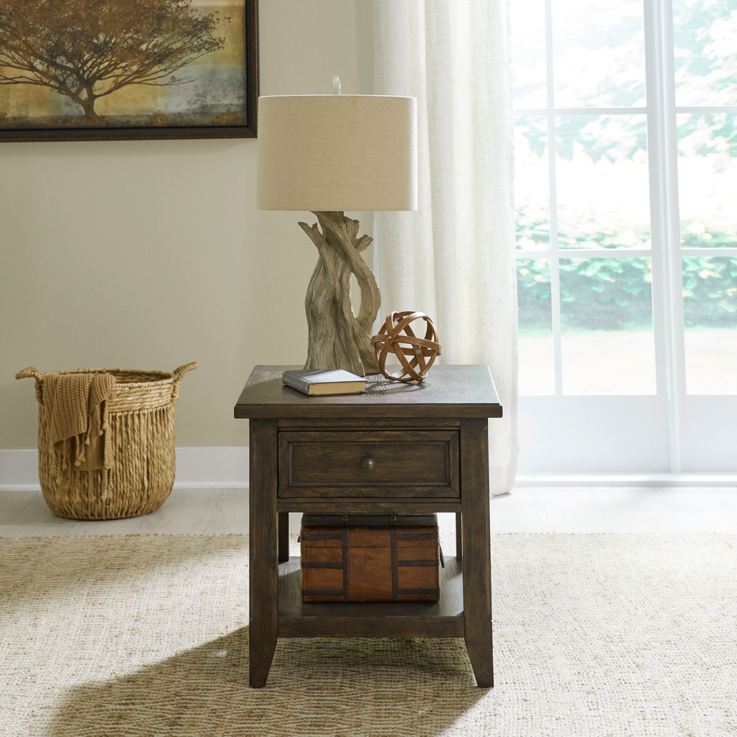 Paradise Valley Rectangular Wood End Table w/Drawer