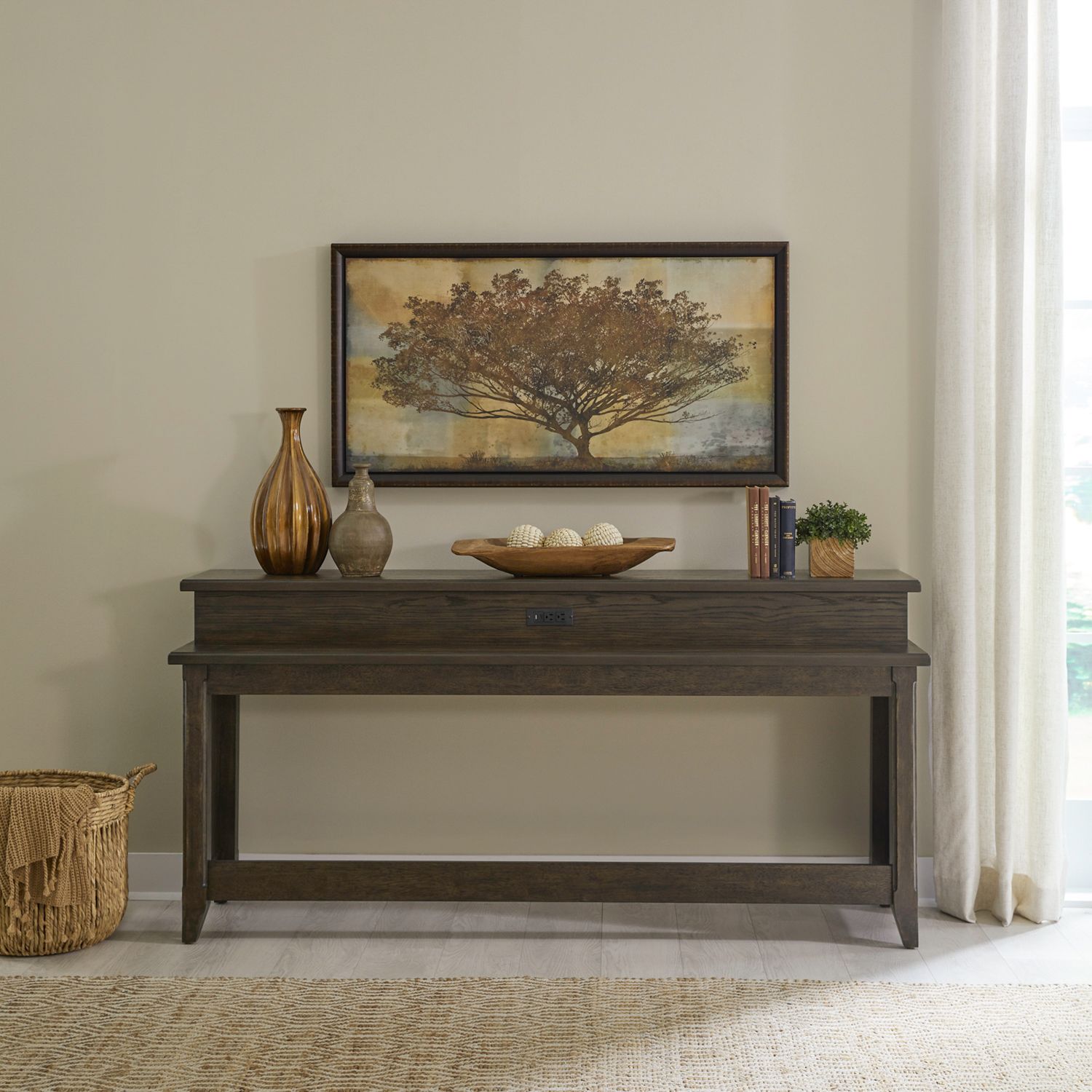 Paradise Valley Rectangular Wood Console Bar Table w/Charging Station
