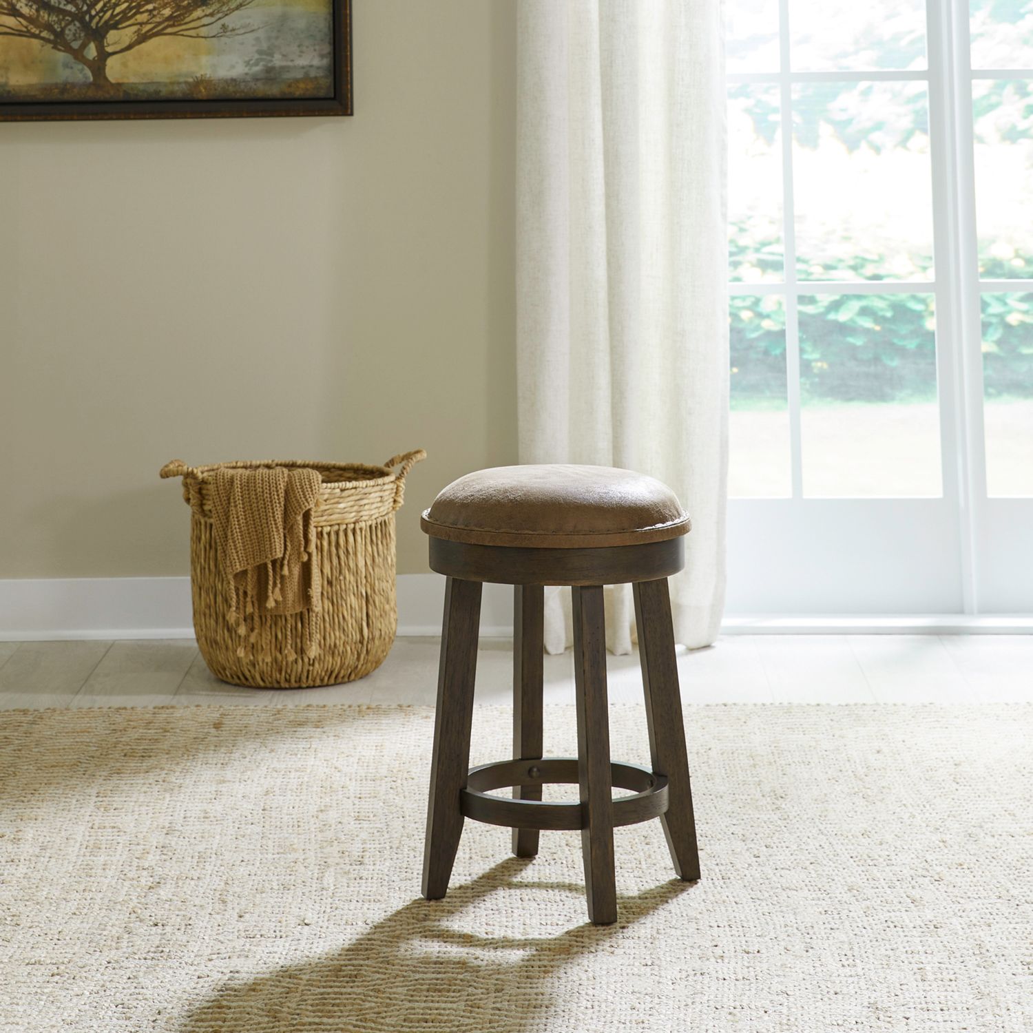Paradise Valley Leatherette/Wood Console Stool