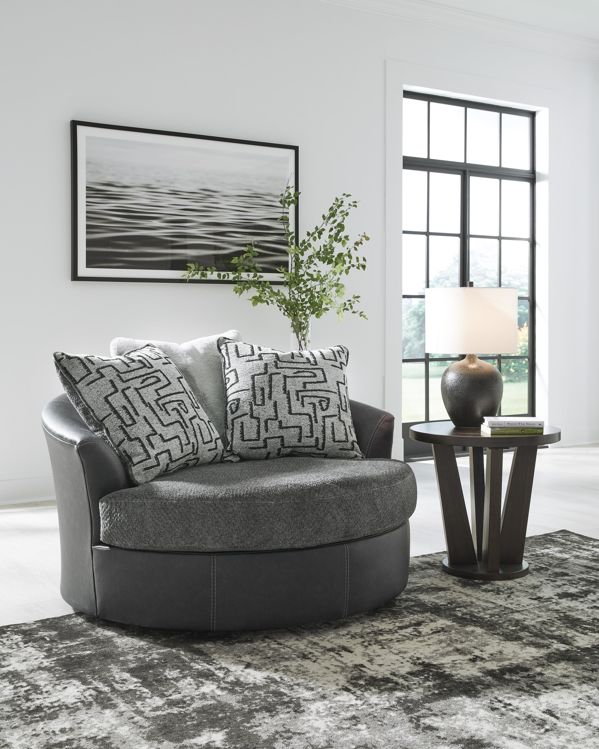 Brixley Pier Polyester/Faux Leather Oversized Swivel Accent Chair