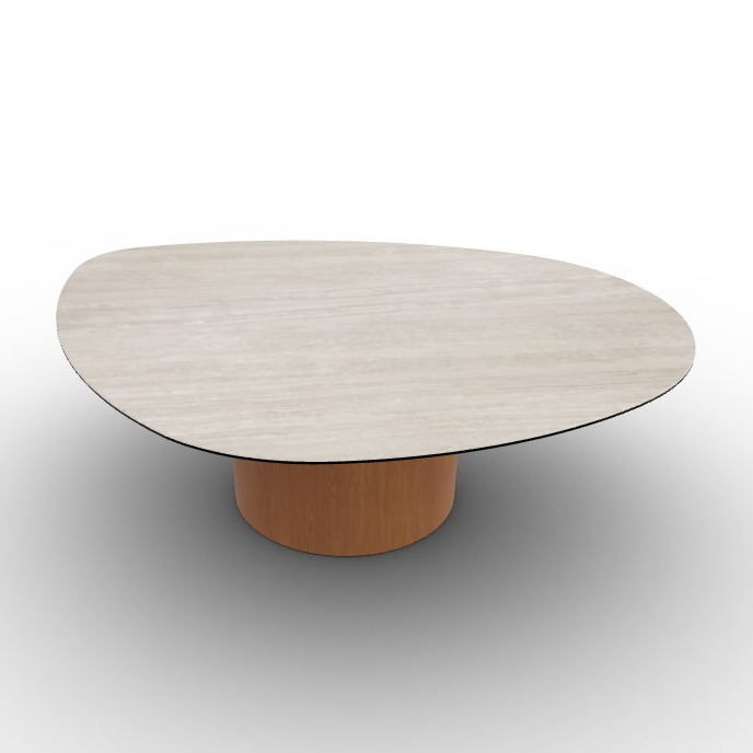 Mushroom Laminated Ceramic-Glass/Wood Pedestal Coffee Table