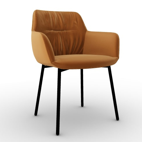 Cocoon Fabric/Metal Customizable Plush Seat Dining Armchair