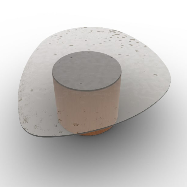 Mushroom Tempered Glass/Wood Pedestal Coffee Table