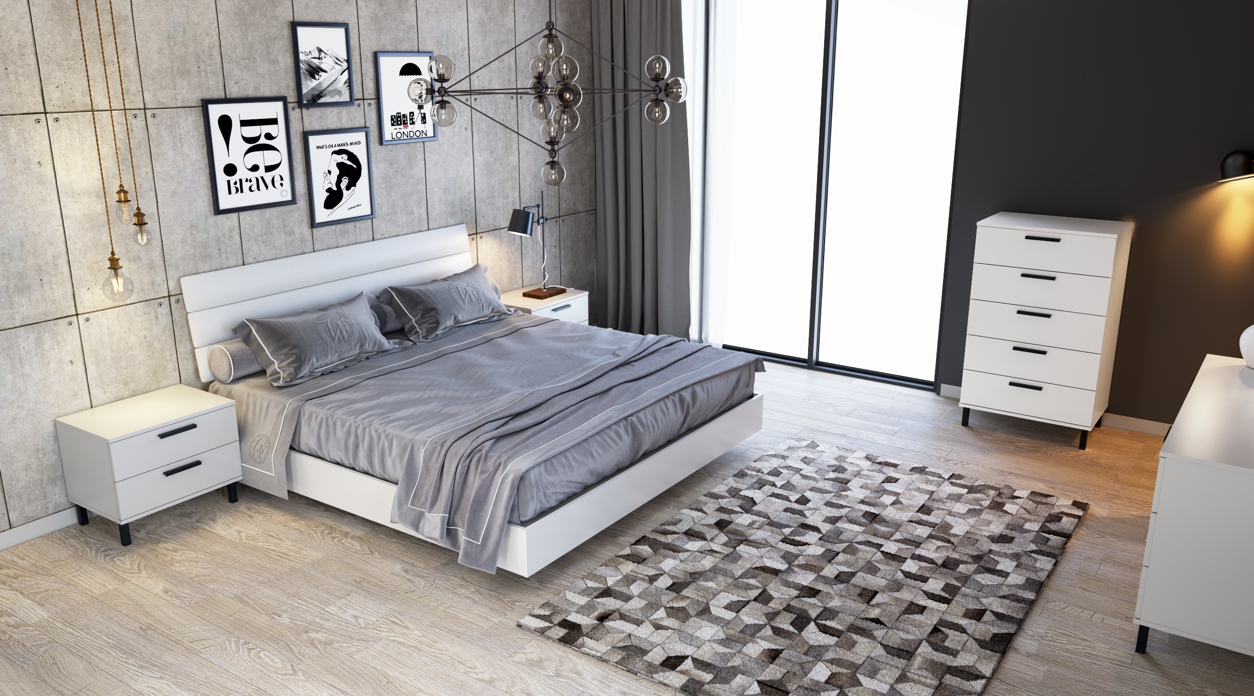 Lyon Faux Leather Tufted Platform Bedroom Set