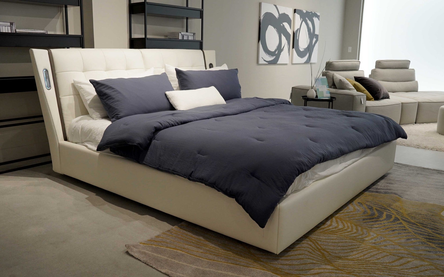Milan Full Leather Upholstered Bed with LED Lights