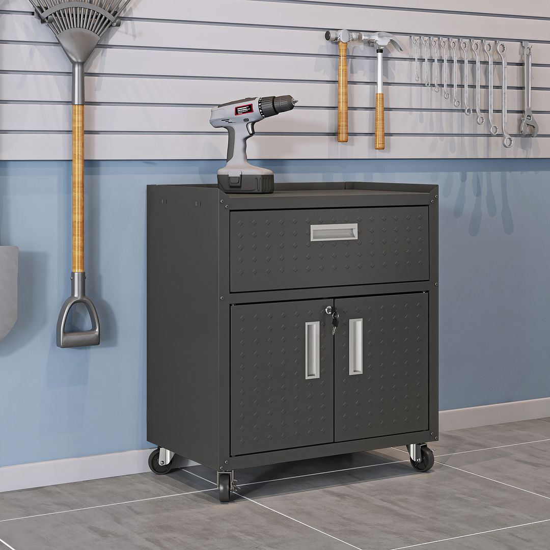 Fortress Textured Metal 31.5-inch Garage Mobile Cabinet w/1 Full Extension Drawer & 2 Adjustable Shelves