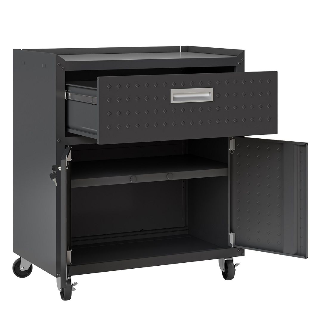 Fortress Textured Metal 31.5-inch Garage Mobile Cabinet w/1 Full Extension Drawer & 2 Adjustable Shelves
