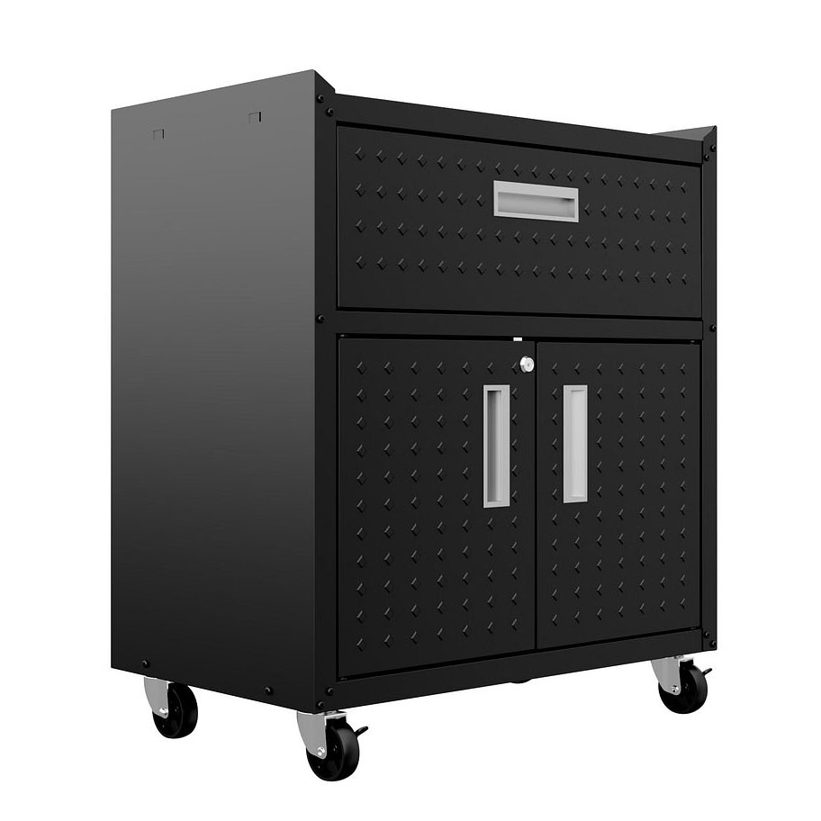 Fortress Textured Metal 31.5-inch Garage Mobile Cabinet w/1 Full Extension Drawer & 2 Adjustable Shelves