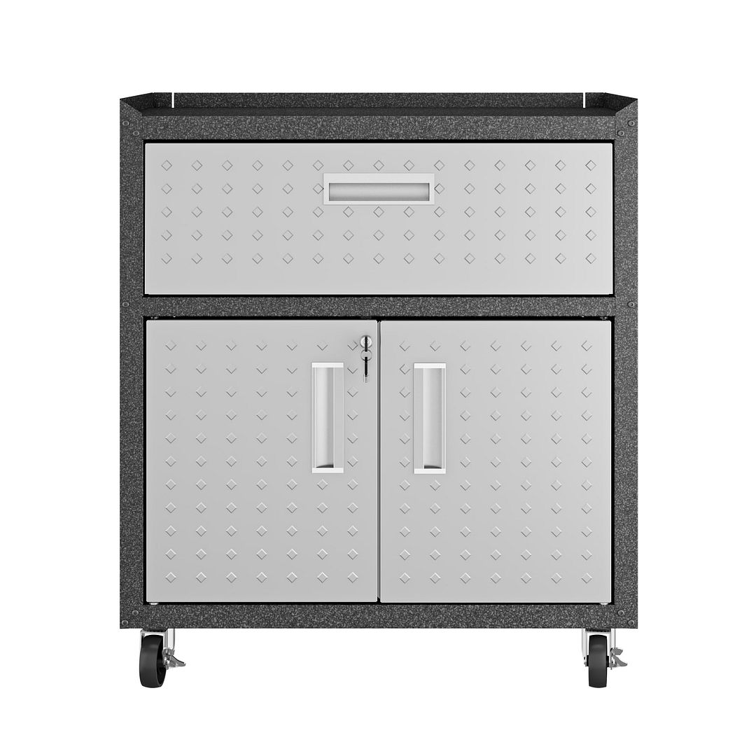 Fortress Textured Metal 31.5-inch Garage Mobile Cabinet w/1 Full Extension Drawer & 2 Adjustable Shelves