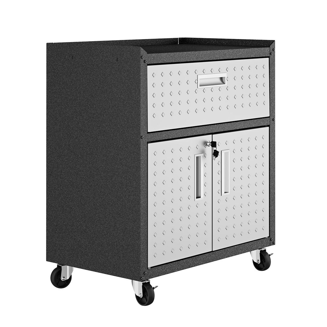 Fortress Textured Metal 31.5-inch Garage Mobile Cabinet w/1 Full Extension Drawer & 2 Adjustable Shelves
