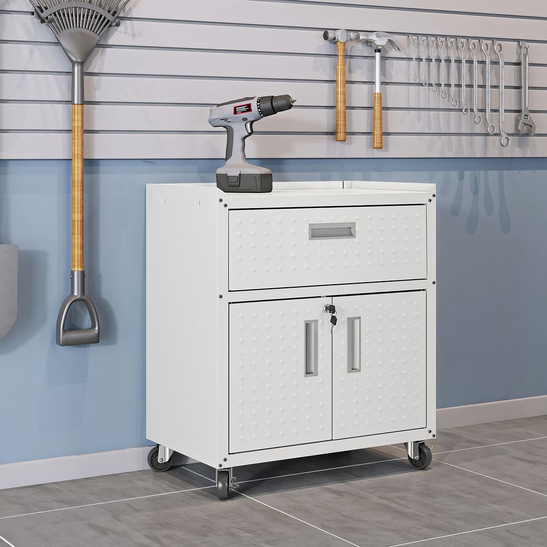 Fortress Textured Metal 31.5-inch Garage Mobile Cabinet w/1 Full Extension Drawer & 2 Adjustable Shelves