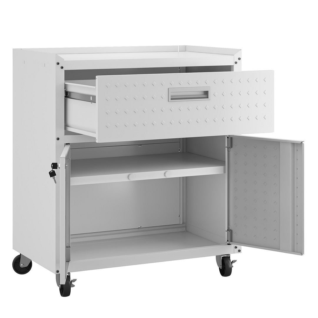 Fortress Textured Metal 31.5-inch Garage Mobile Cabinet w/1 Full Extension Drawer & 2 Adjustable Shelves