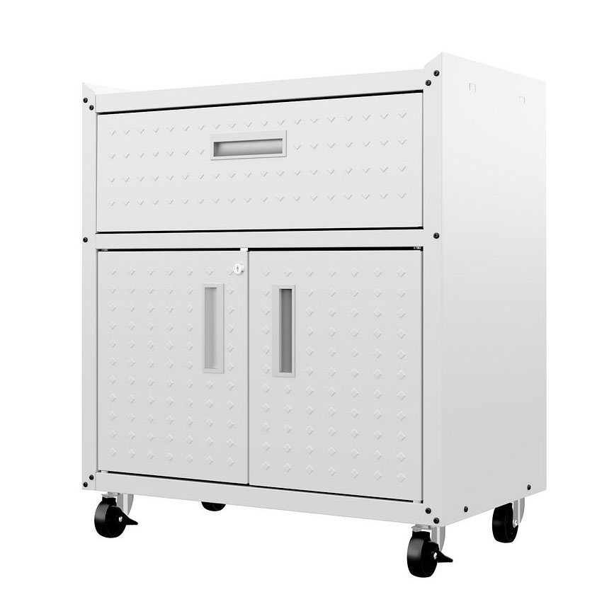 Fortress Textured Metal 31.5-inch Garage Mobile Cabinet w/1 Full Extension Drawer & 2 Adjustable Shelves