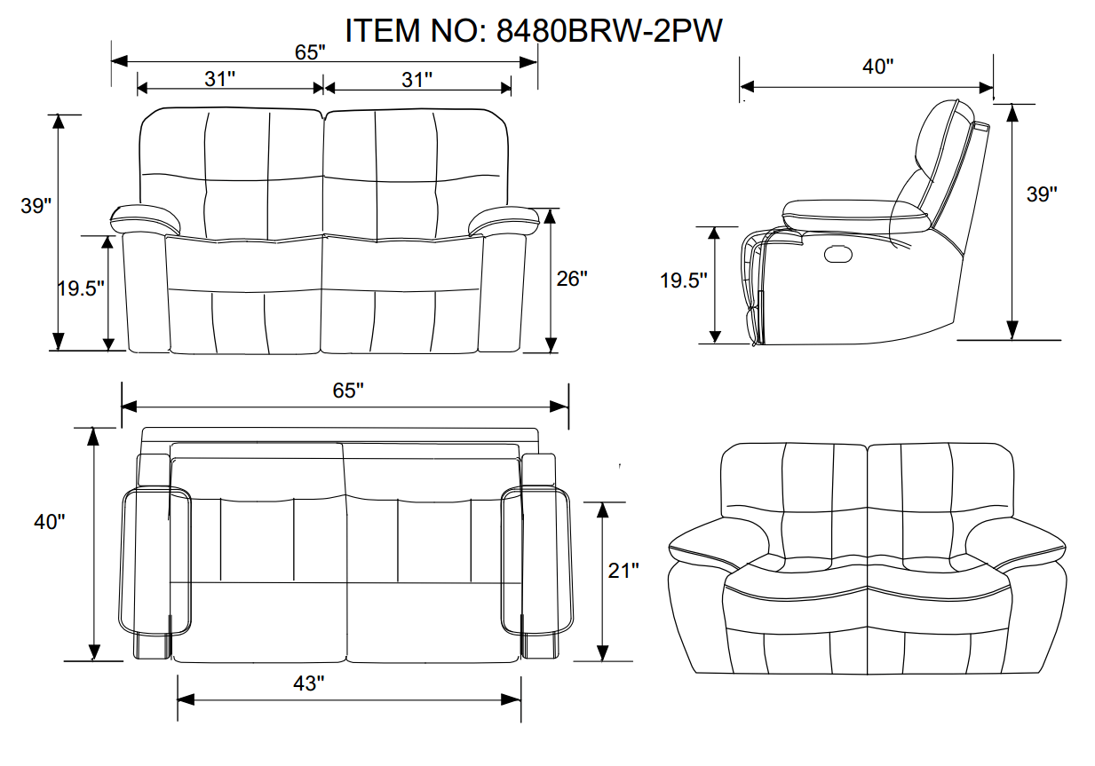 Pecos Leatherette Reclining Loveseat by Homelegance