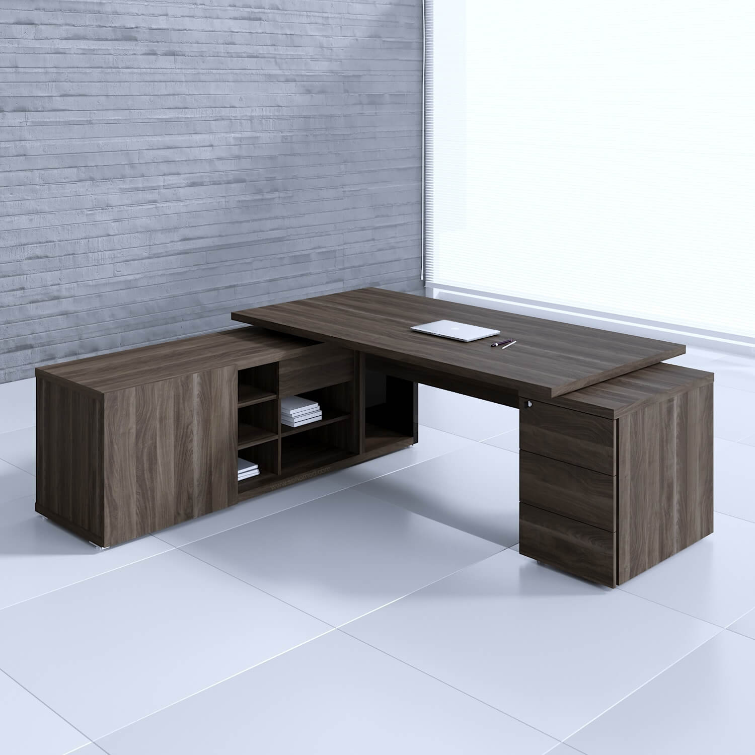 Mito 82" Executive Desk w/Managerial Side Storage & HPL Side