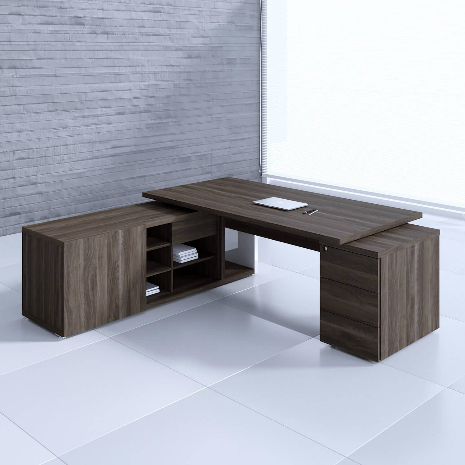 Mito 98" Executive Desk w/Managerial Side Storage & Pedestal