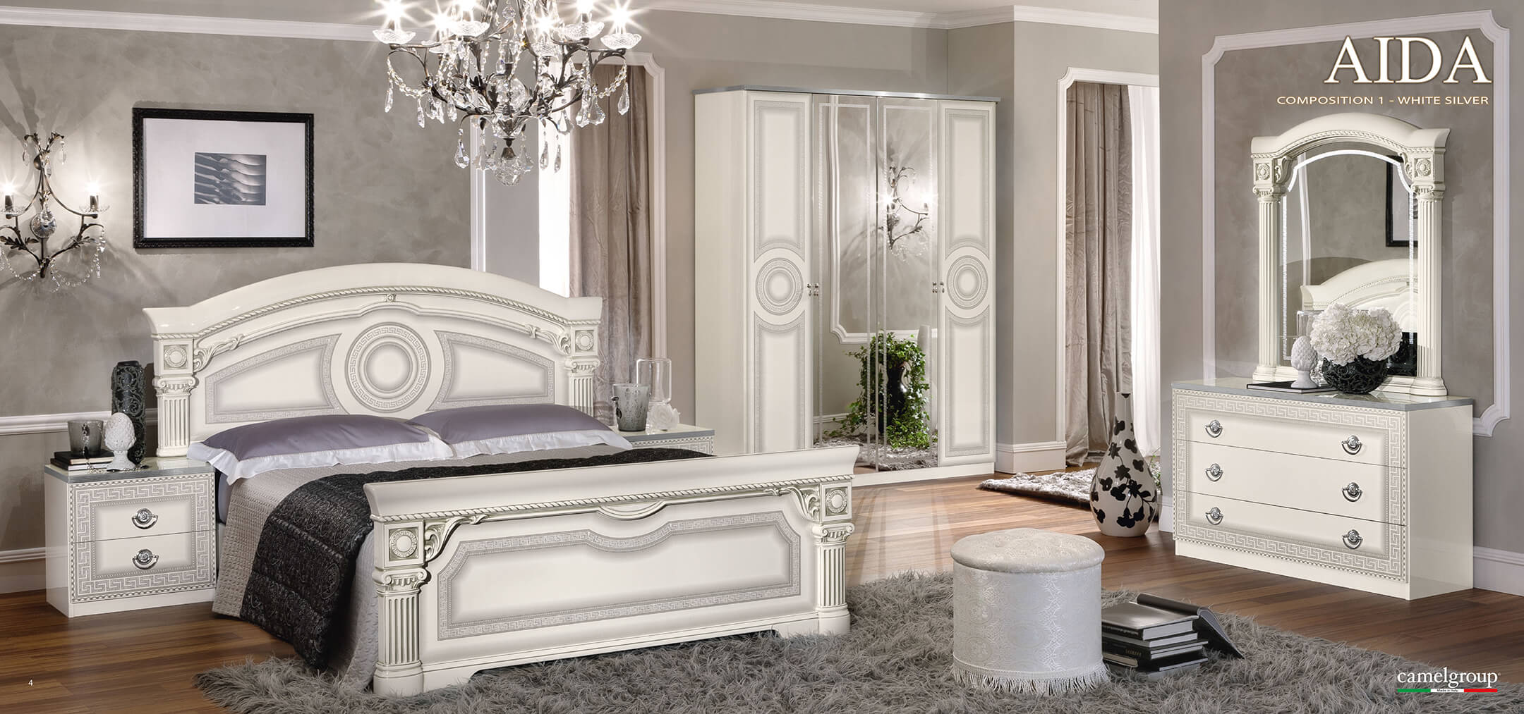 Camelgroup Aida Veneer Panel White/Silver Bedroom Set