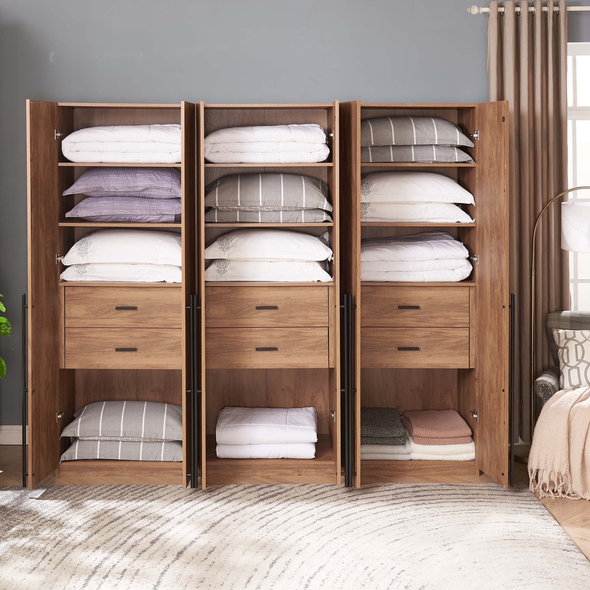 Lee Freestanding 3-Piece Wardrobe Closet 1.0 w/4 Shelves & 2 Drawers 