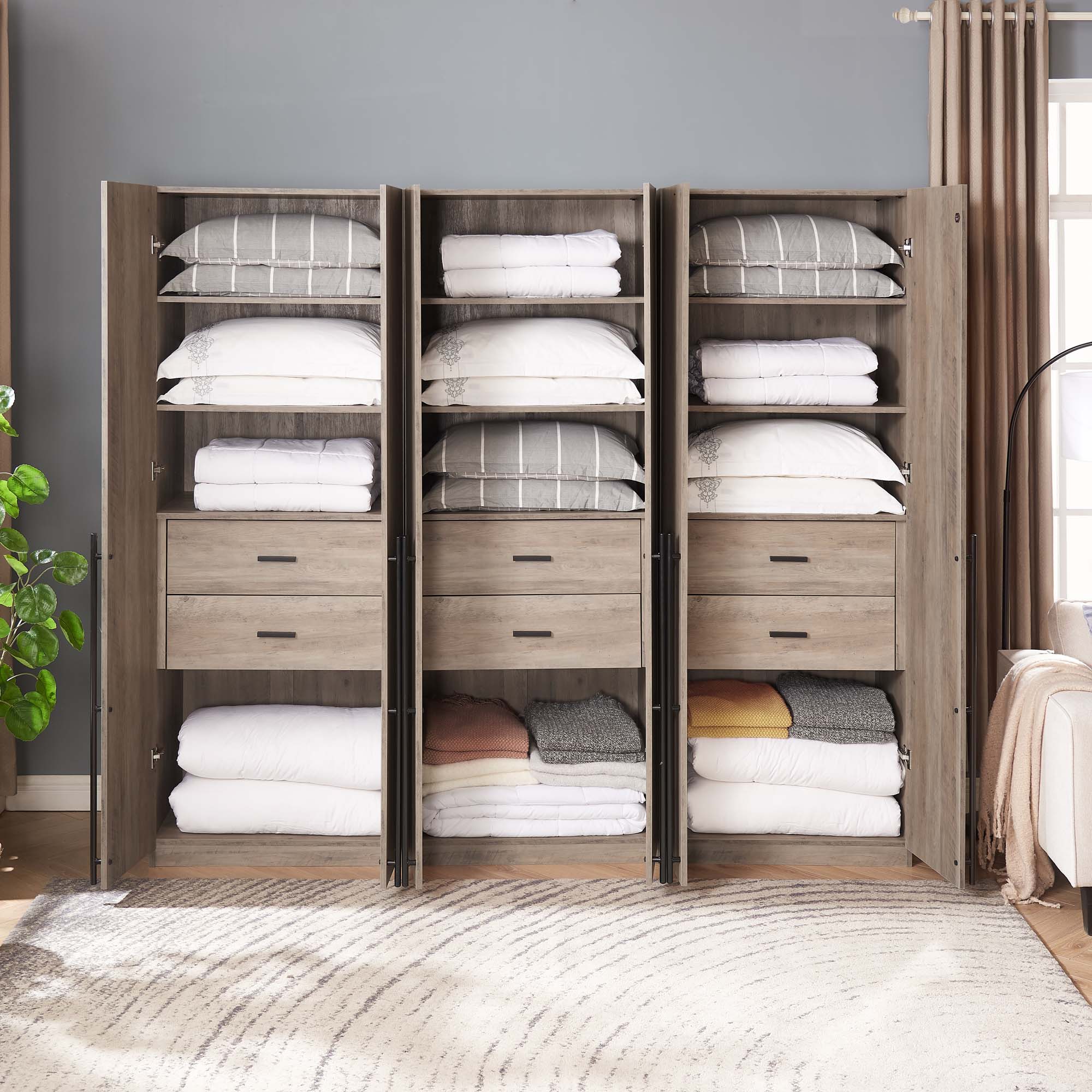 Lee Freestanding 3-Piece Wardrobe Closet 1.0 w/4 Shelves & 2 Drawers 