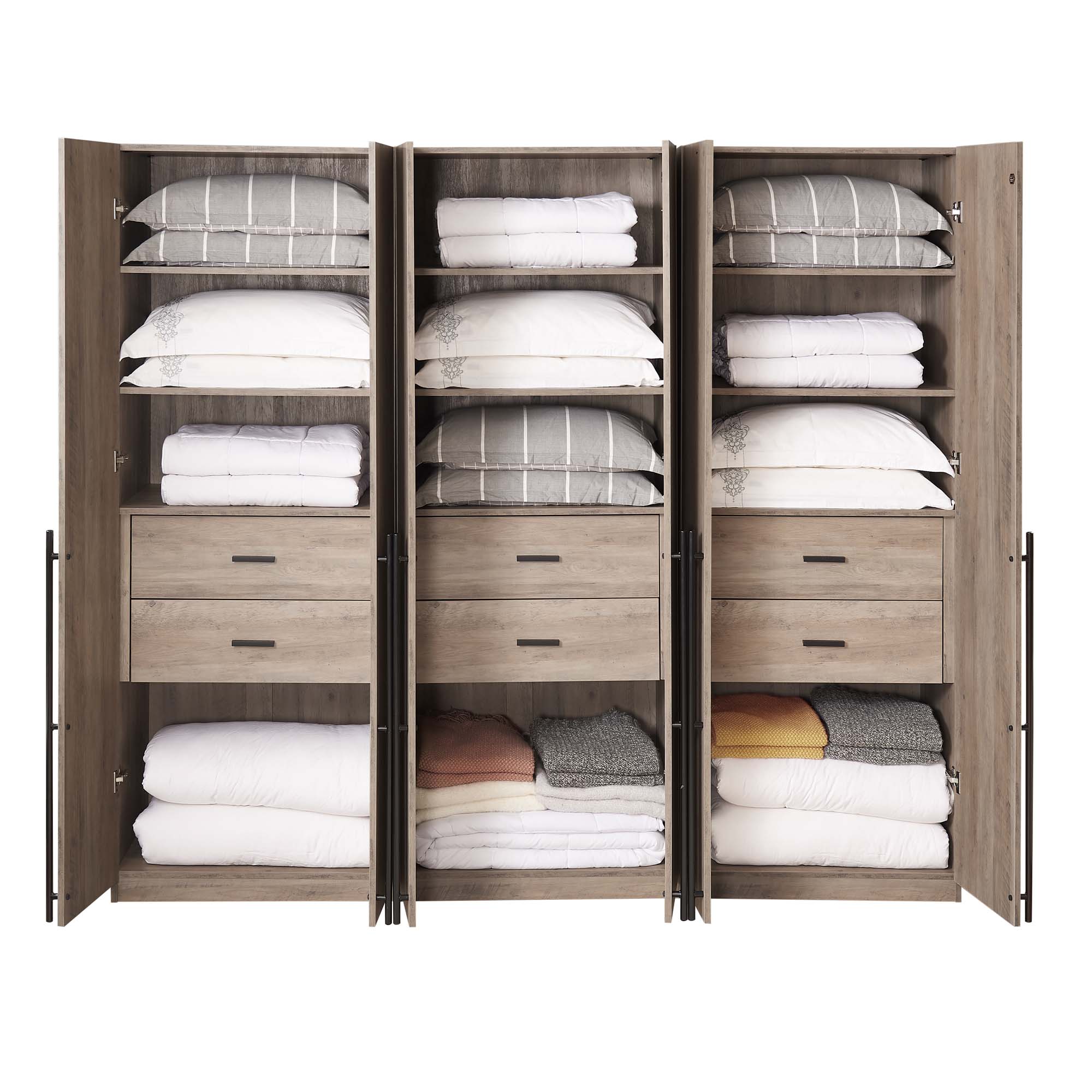 Lee Freestanding 3-Piece Wardrobe Closet 1.0 w/4 Shelves & 2 Drawers 