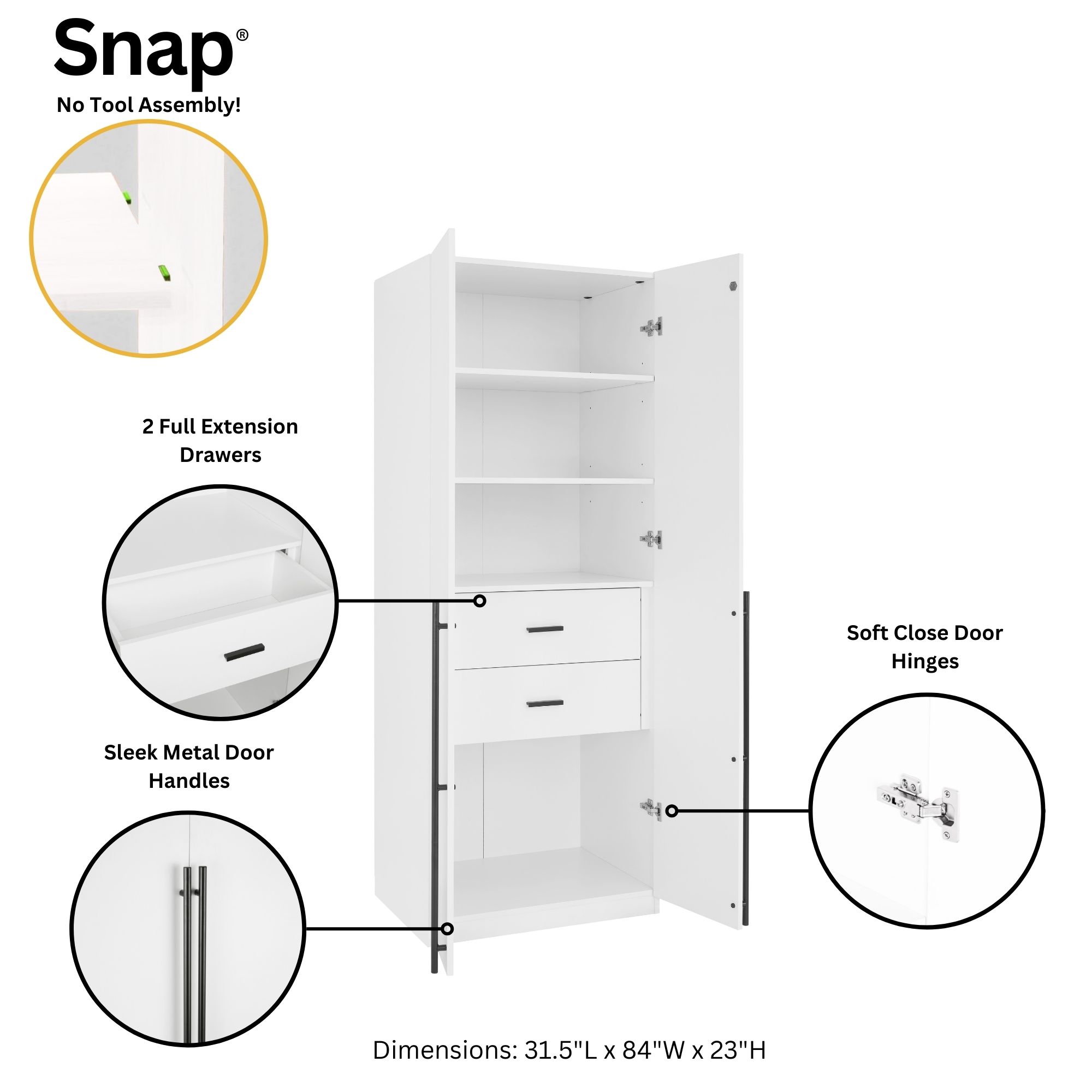 Lee Freestanding 3-Piece Wardrobe Closet 1.0 w/4 Shelves & 2 Drawers 