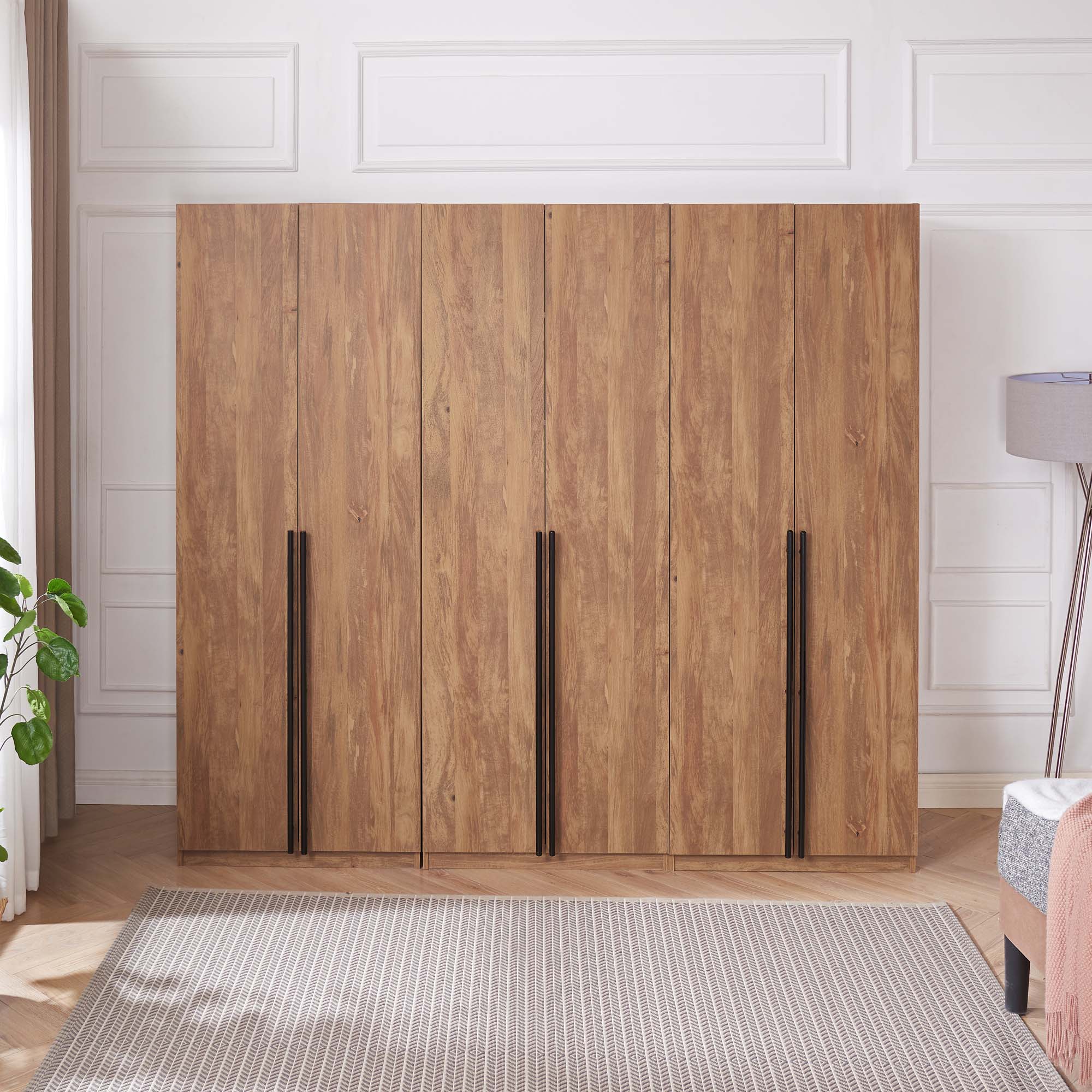 Lee Freestanding 3-Piece Wardrobe Closet w/2 Hanging Rods, 4 Drawers, 3 Shoe Storage & 6 Shelves 