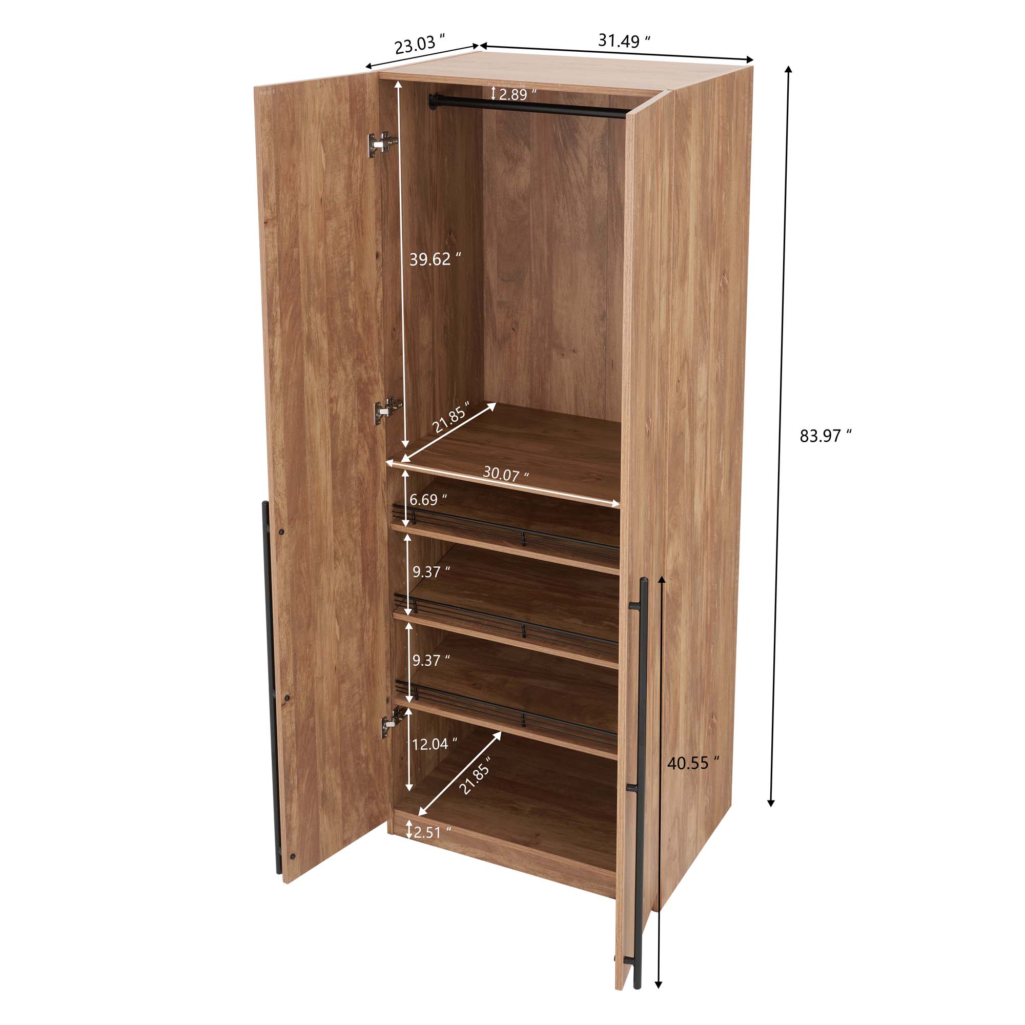 Lee Freestanding 3-Piece Wardrobe Closet w/2 Hanging Rods, 4 Drawers, 3 Shoe Storage & 6 Shelves 