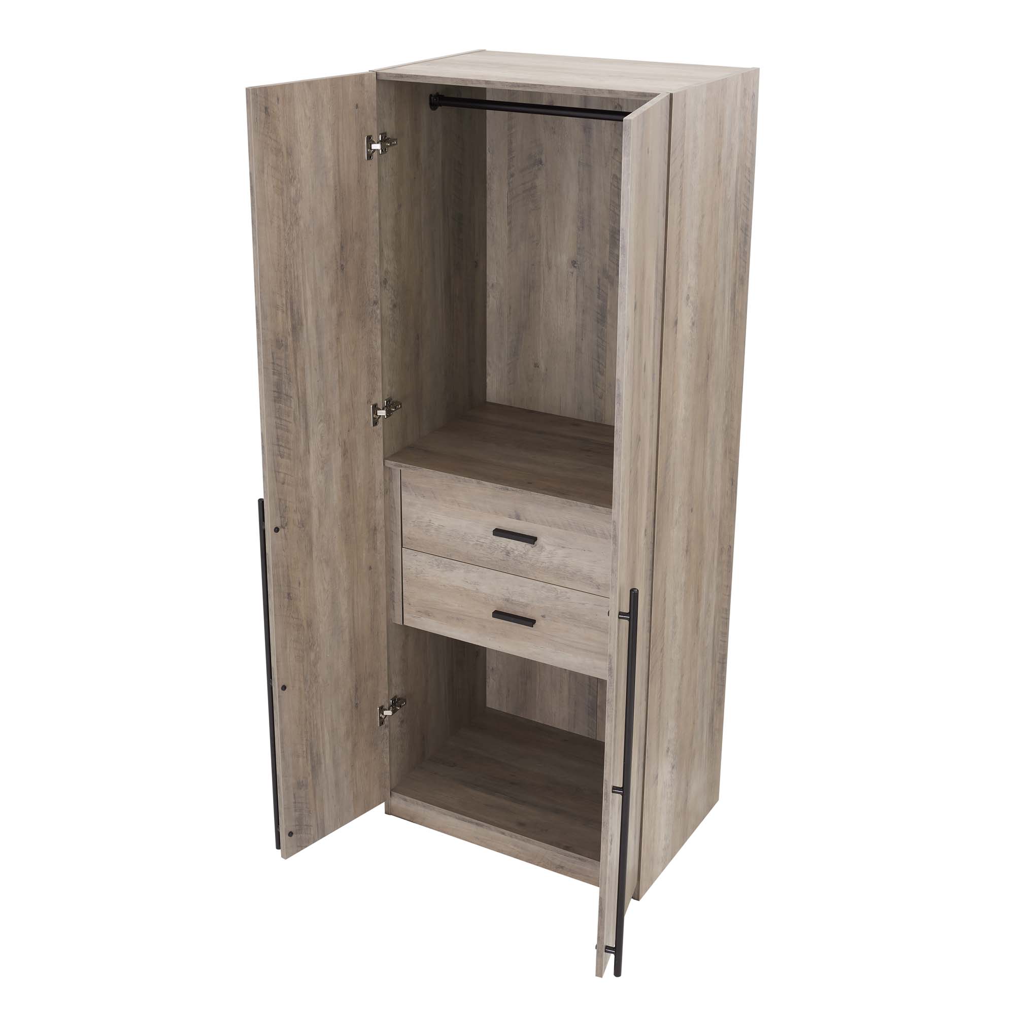 Lee Freestanding 3-Piece Wardrobe Closet w/2 Hanging Rods, 4 Drawers, 3 Shoe Storage & 6 Shelves 