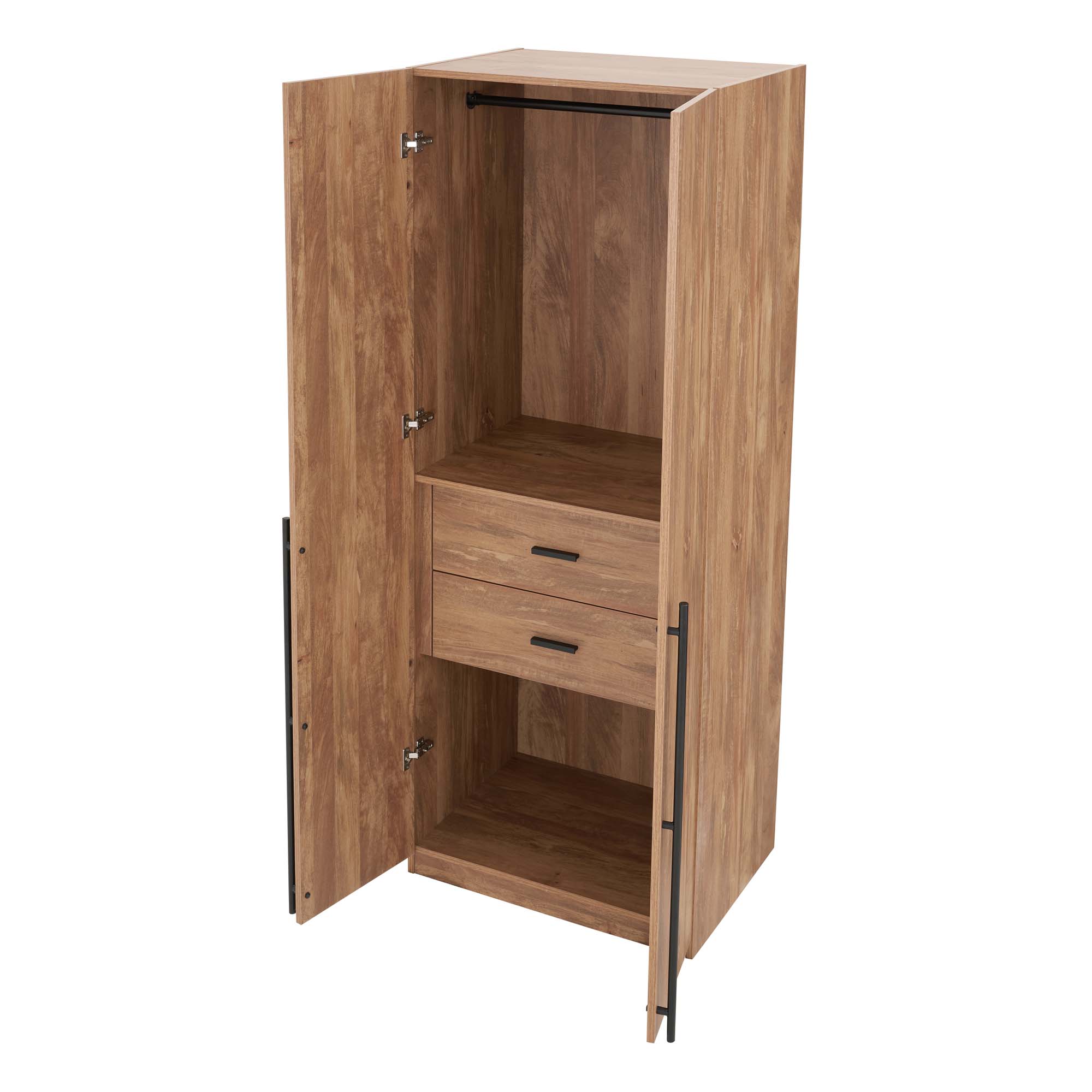 Lee Freestanding 3-Piece Wardrobe Closet 2.0 w/1 Hanging Rod, 1 Shelf & 2 Drawers 