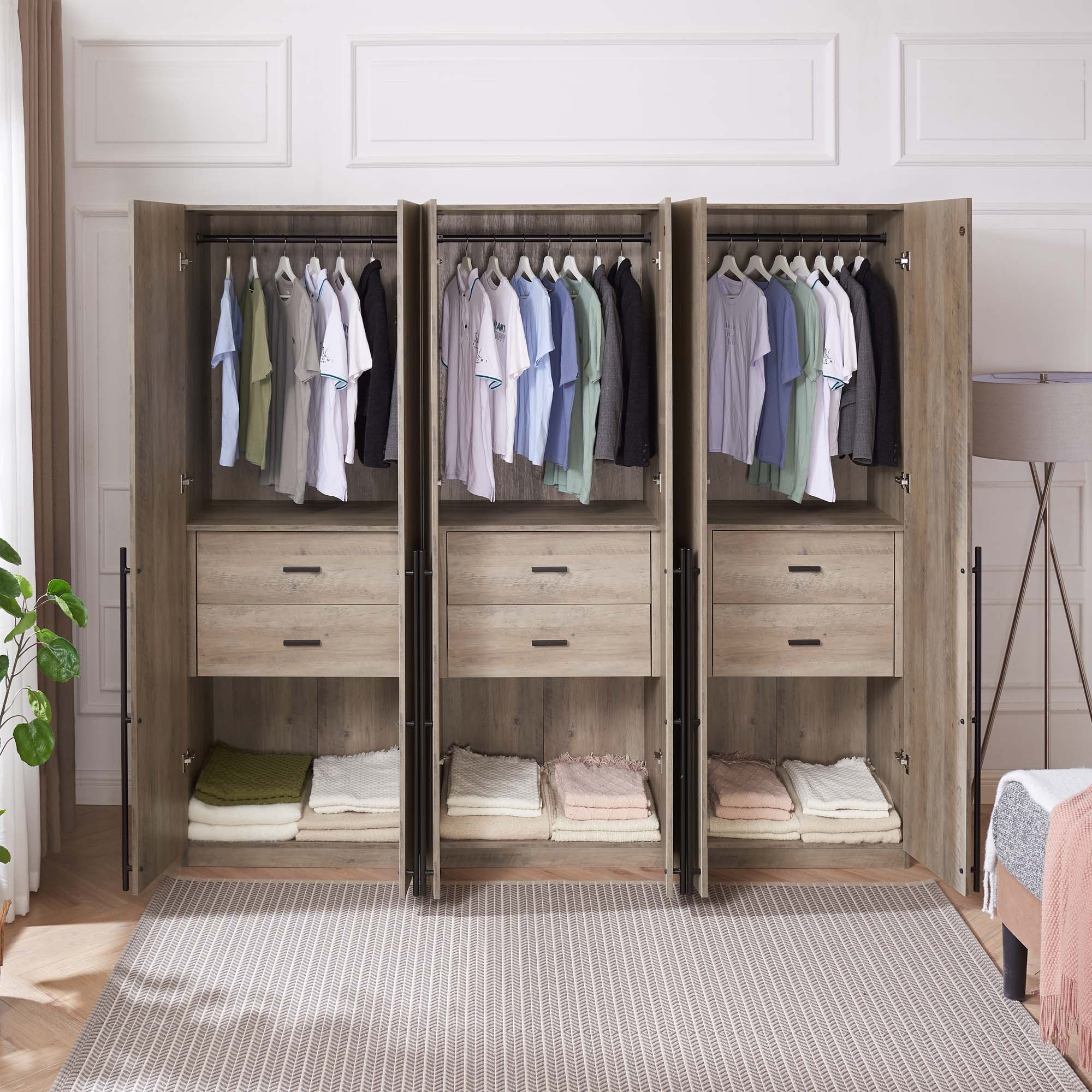 Lee Freestanding 3-Piece Wardrobe Closet 2.0 w/1 Hanging Rod, 1 Shelf & 2 Drawers 