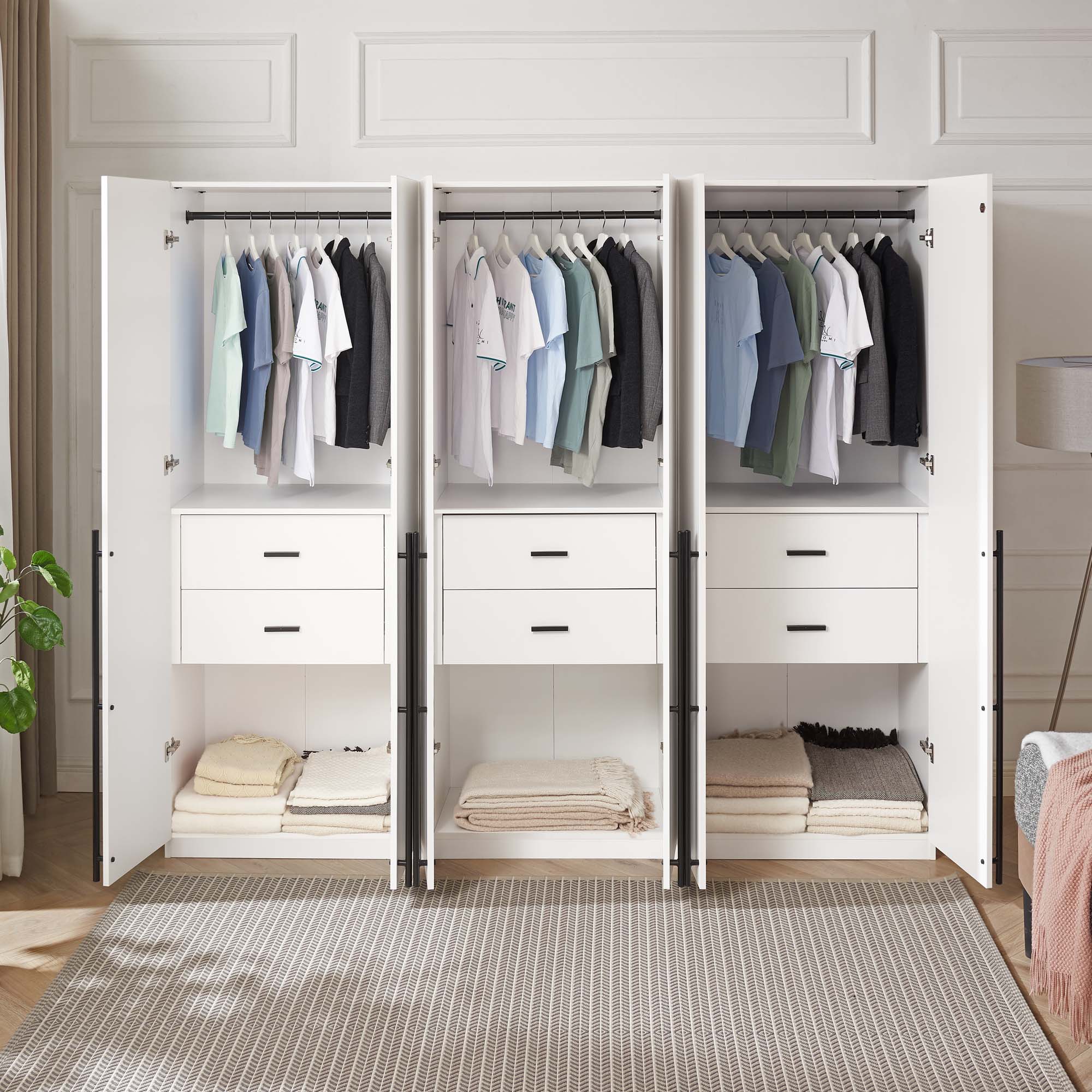 Lee Freestanding 3-Piece Wardrobe Closet 2.0 w/1 Hanging Rod, 1 Shelf & 2 Drawers 