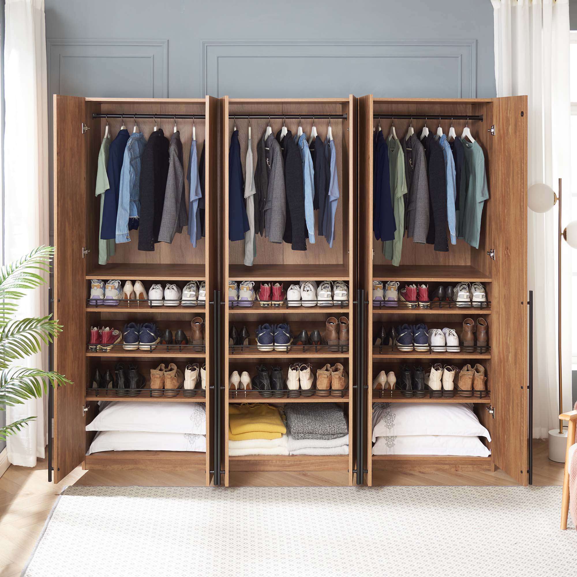 Lee Freestanding 3-Piece Wardrobe Closet 3.0 w/1 Hanging Rod, 3 Shoe Shelves & 1 Basic Shelf 