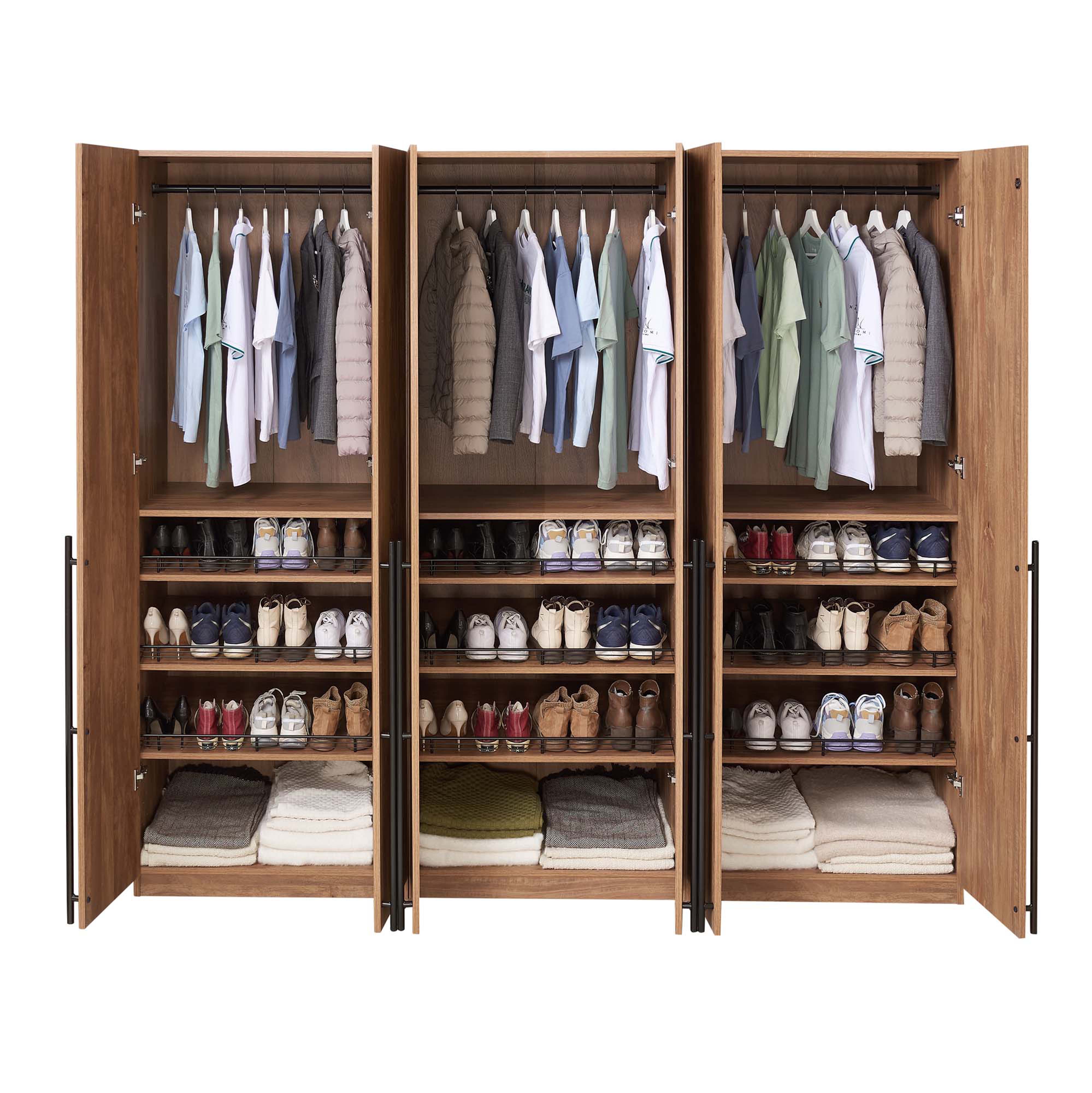 Lee Freestanding 3-Piece Wardrobe Closet 3.0 w/1 Hanging Rod, 3 Shoe Shelves & 1 Basic Shelf 