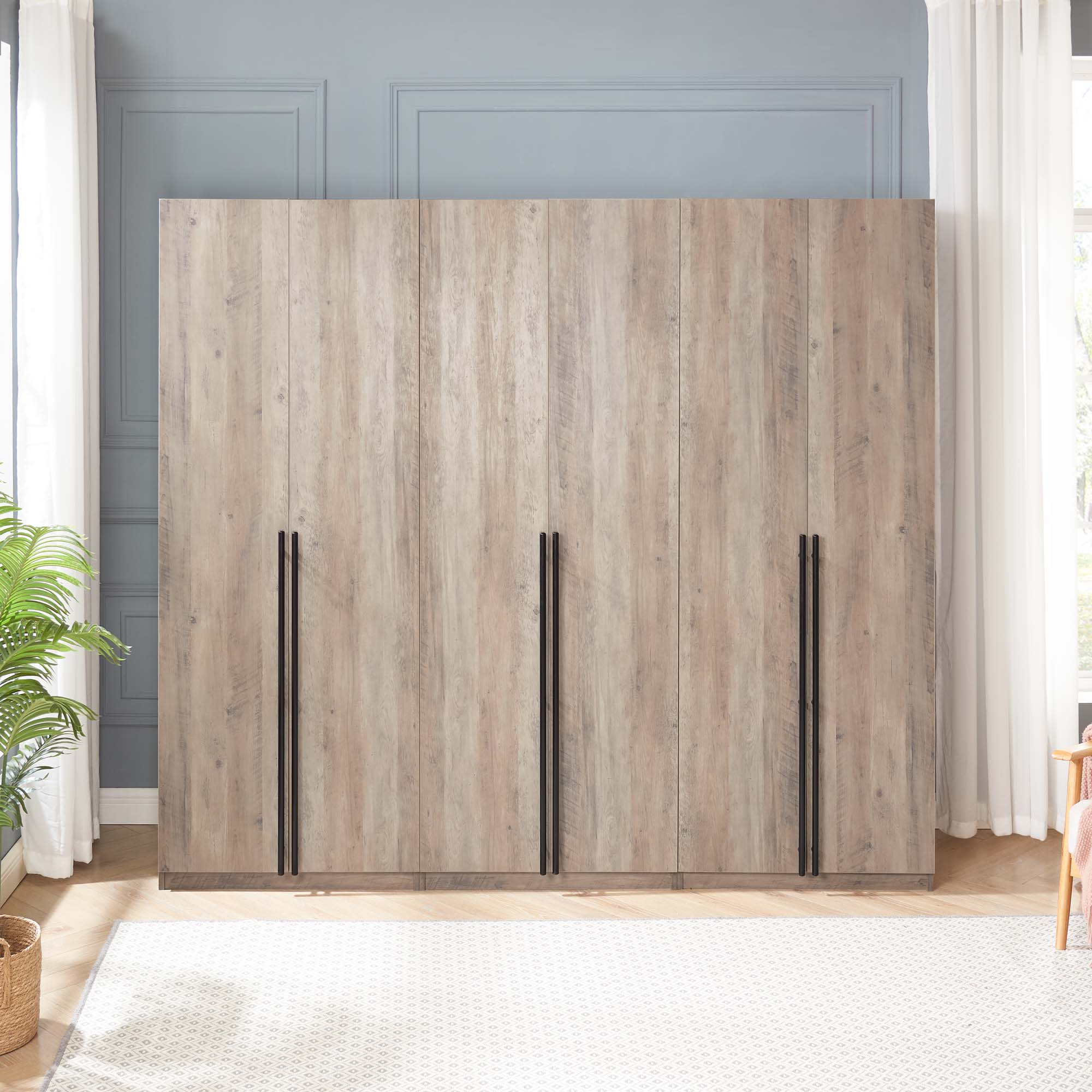 Lee Freestanding 3-Piece Wardrobe Closet 3.0 w/1 Hanging Rod, 3 Shoe Shelves & 1 Basic Shelf 
