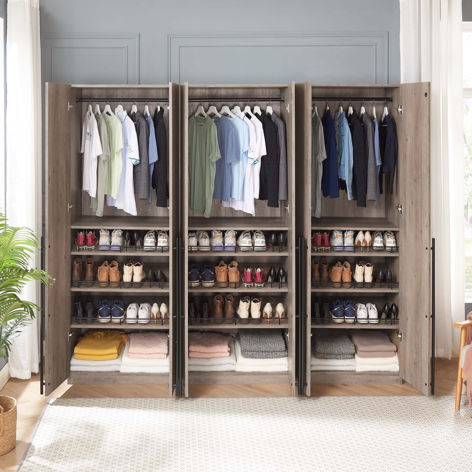 Lee Freestanding 3-Piece Wardrobe Closet 3.0 w/1 Hanging Rod, 3 Shoe Shelves & 1 Basic Shelf 