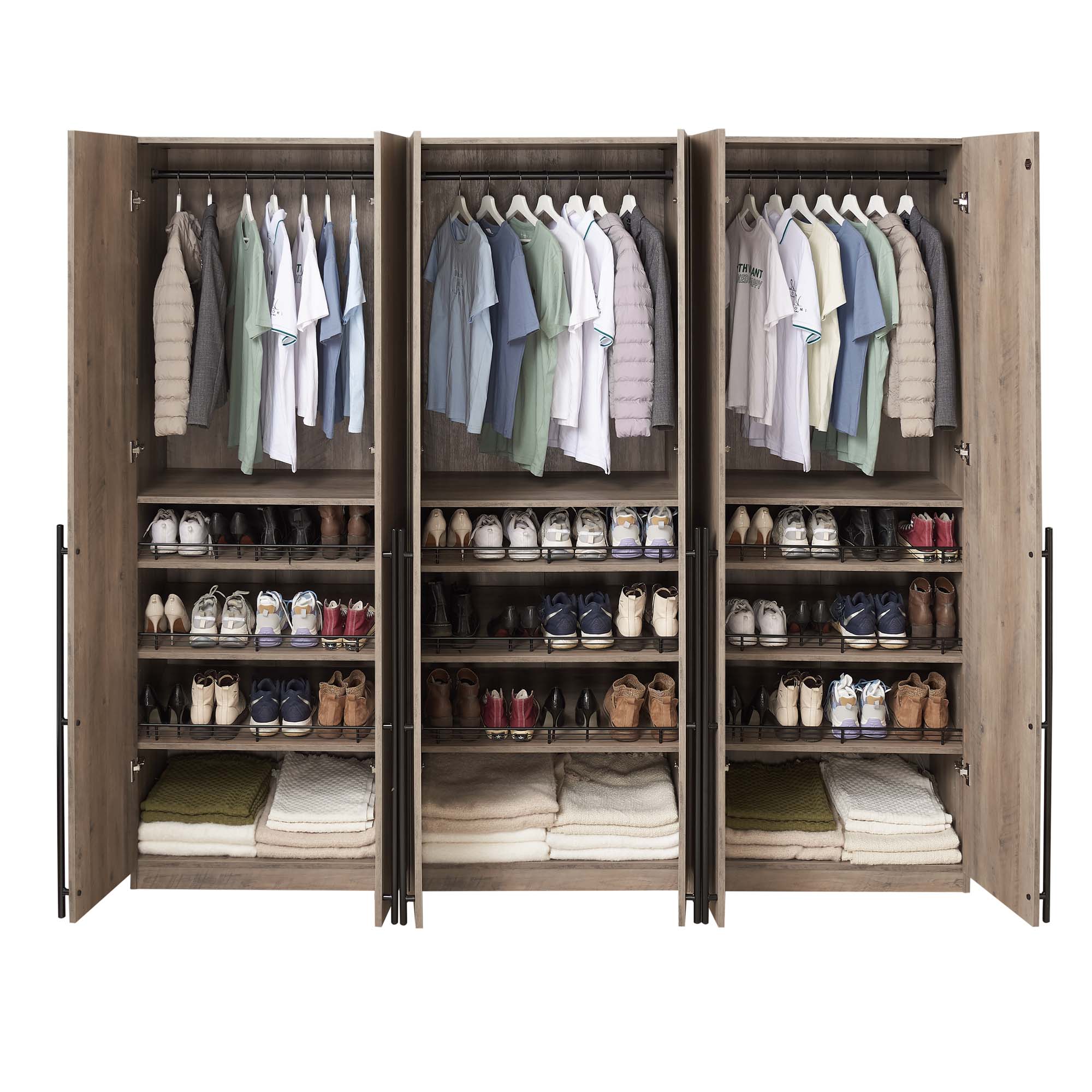 Lee Freestanding 3-Piece Wardrobe Closet 3.0 w/1 Hanging Rod, 3 Shoe Shelves & 1 Basic Shelf 