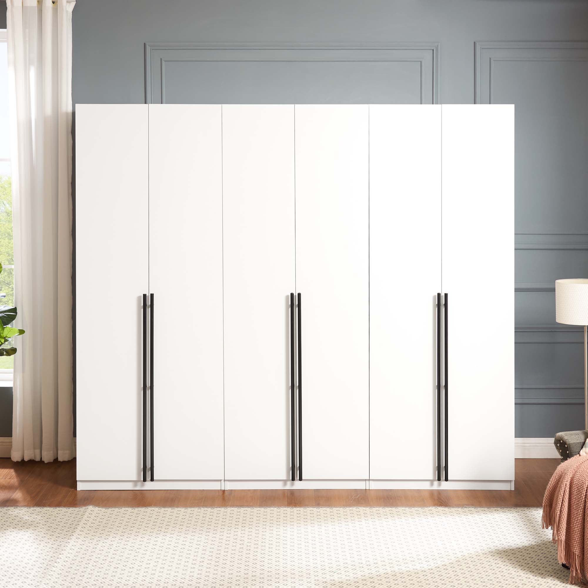 Lee Freestanding 3-Piece Wardrobe Closet 3.0 w/1 Hanging Rod, 3 Shoe Shelves & 1 Basic Shelf 