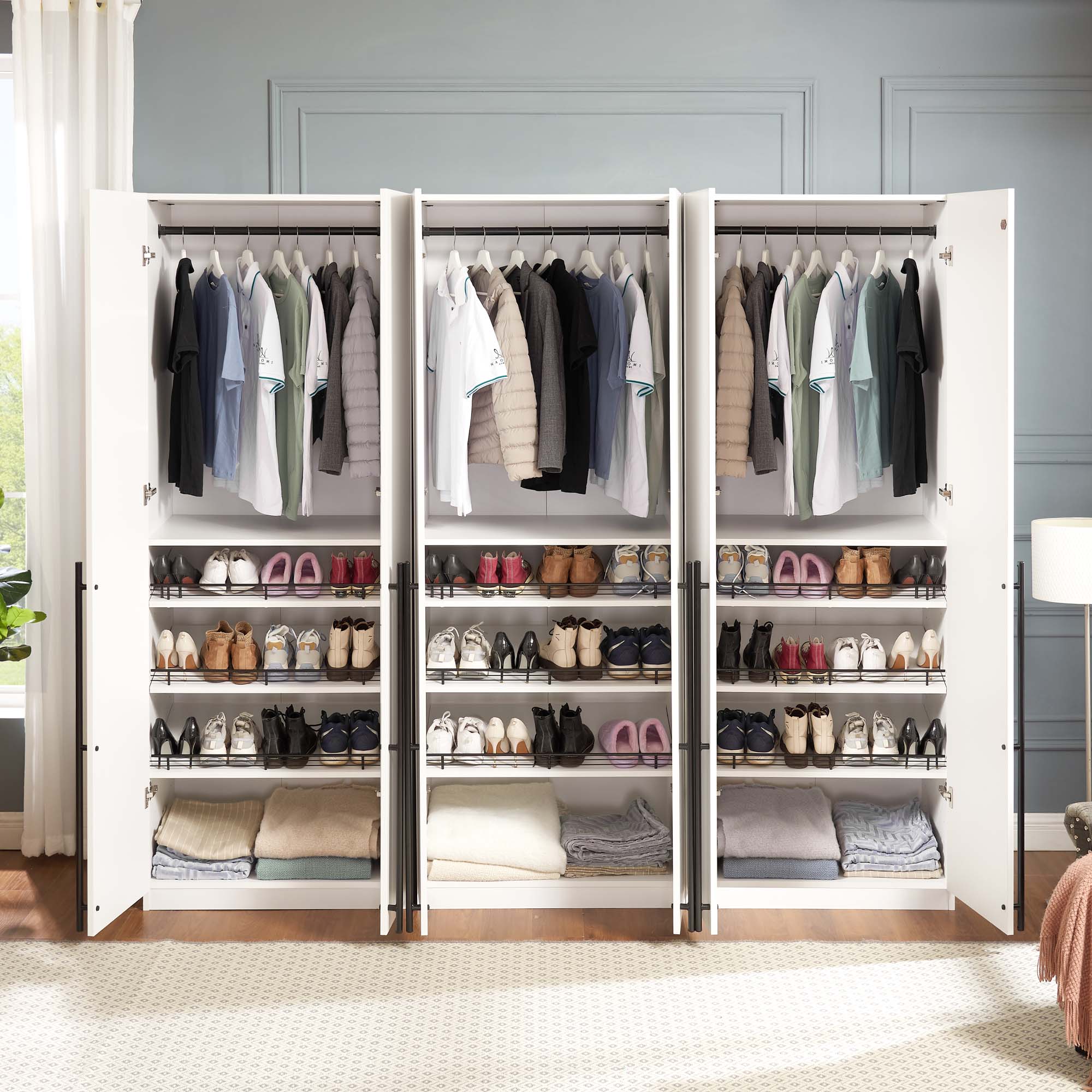 Lee Freestanding 3-Piece Wardrobe Closet 3.0 w/1 Hanging Rod, 3 Shoe Shelves & 1 Basic Shelf 