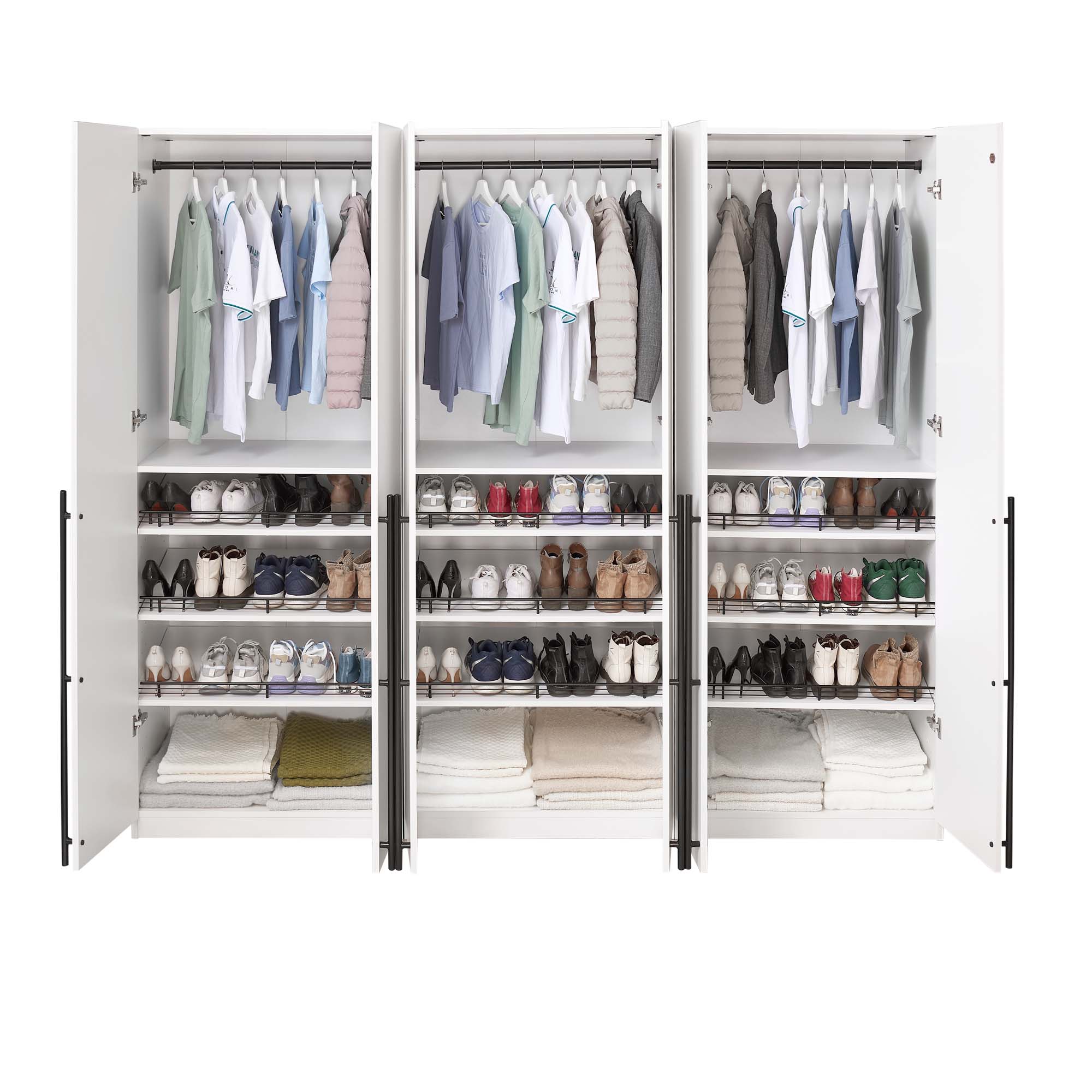 Lee Freestanding 3-Piece Wardrobe Closet 3.0 w/1 Hanging Rod, 3 Shoe Shelves & 1 Basic Shelf 