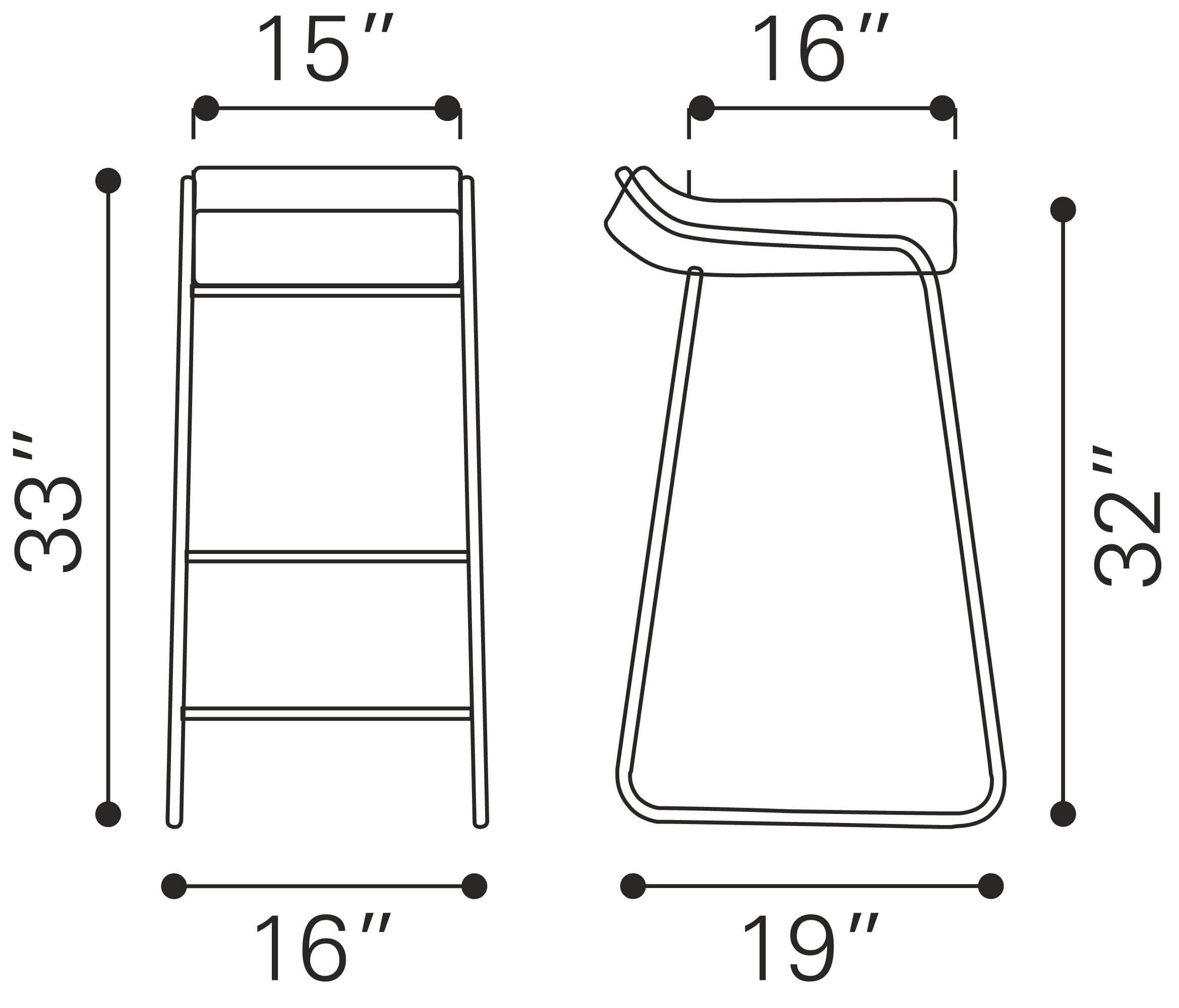 Wedge Barstool, Black by Zuo Modern