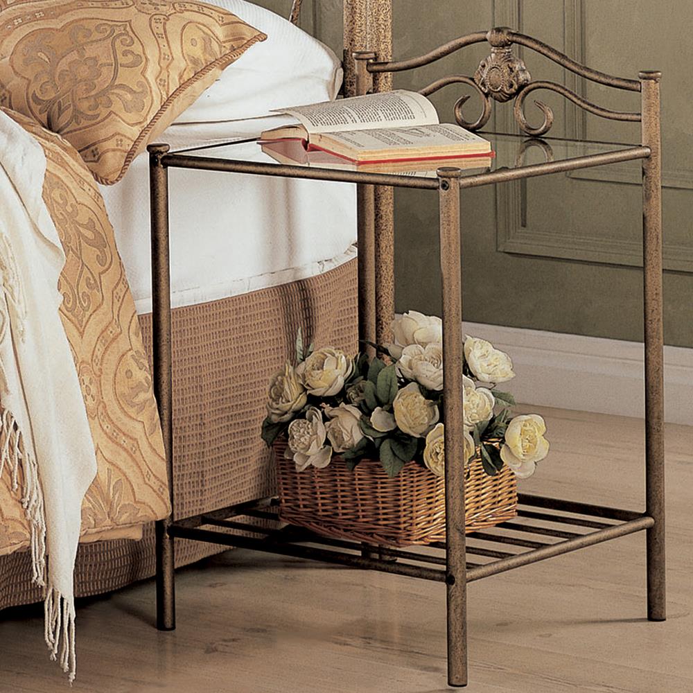 Sydney Metal/Glass Nightstand w/2 Shelves
