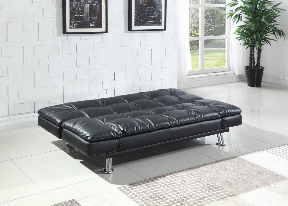 FUTON SOFA SLEEPER BED BLACK BONDED LEATHER SILLON CAMA