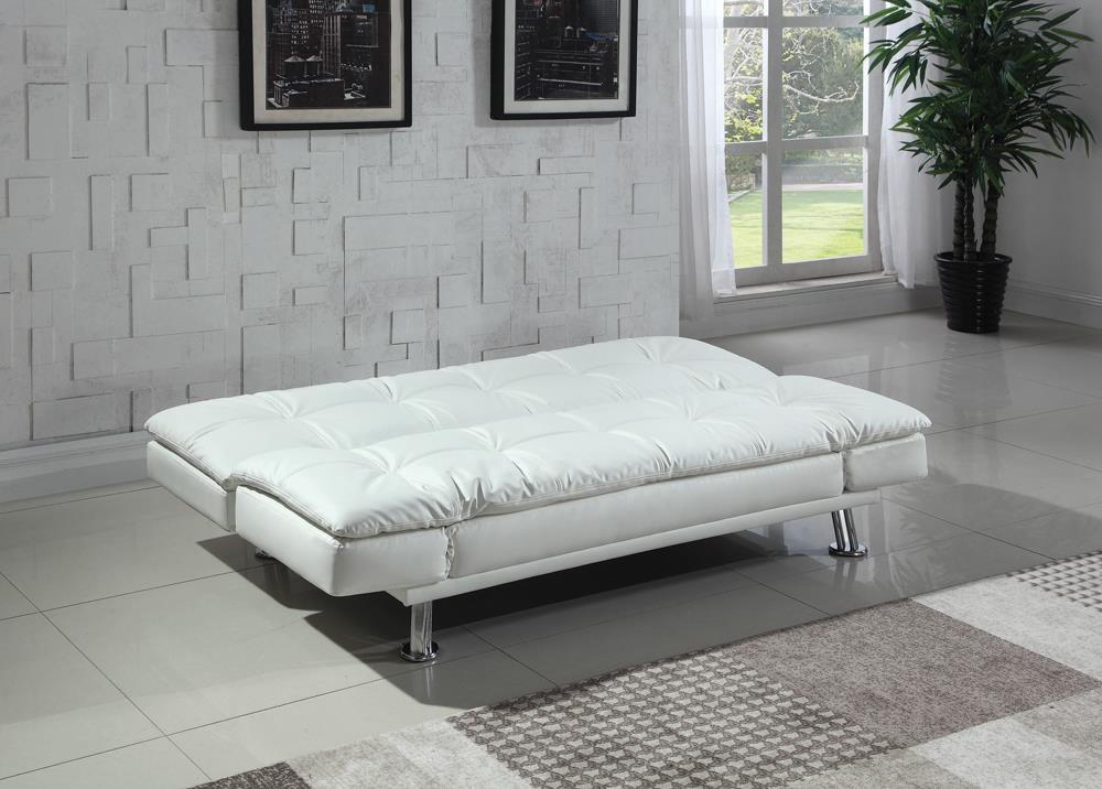 Coaster Living Room Dilleston Upholstered Tufted Convertible Sofa Bed White  Silk Greenery