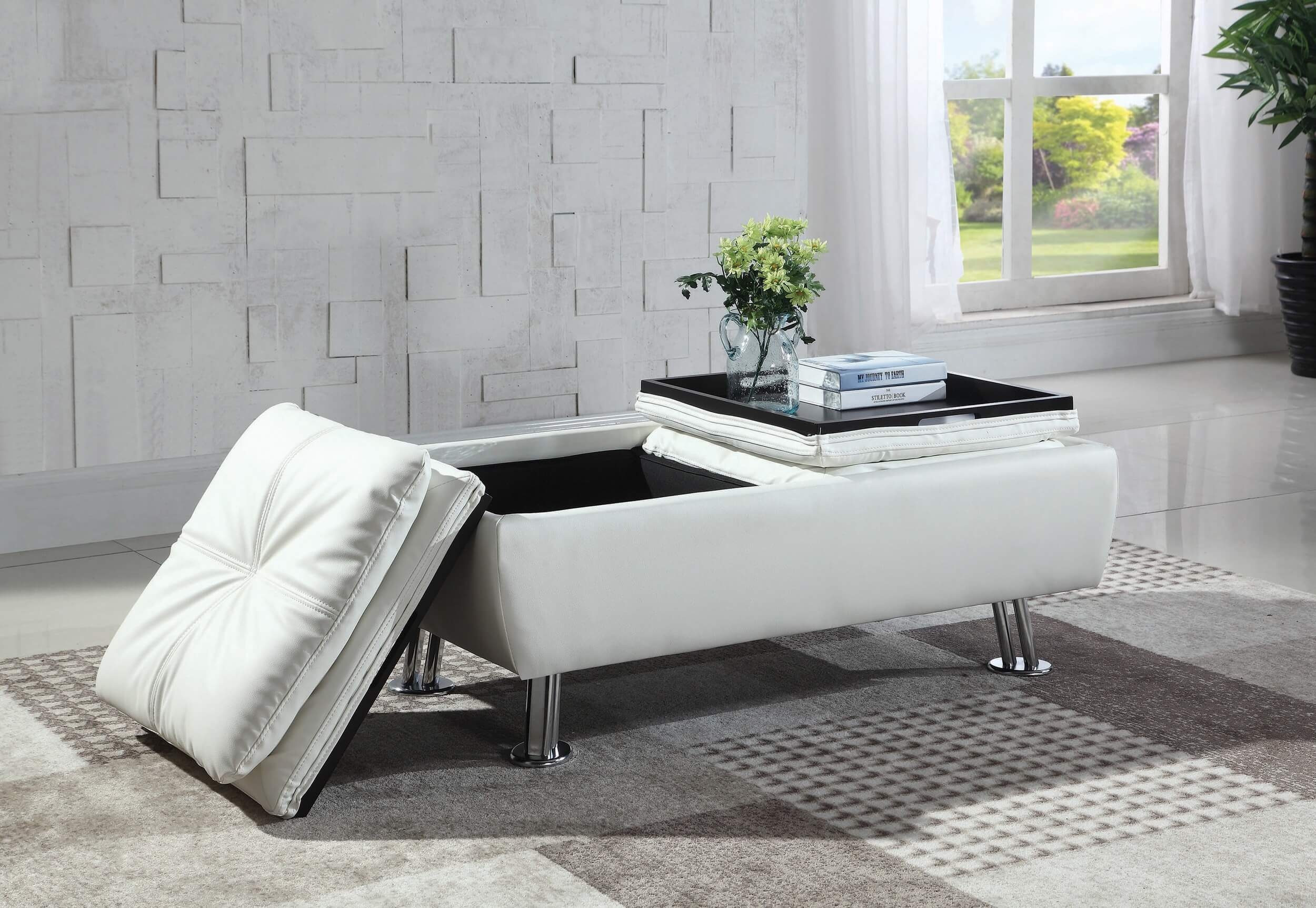 Dilleston Leatherette Storage Ottoman with Removable Trays