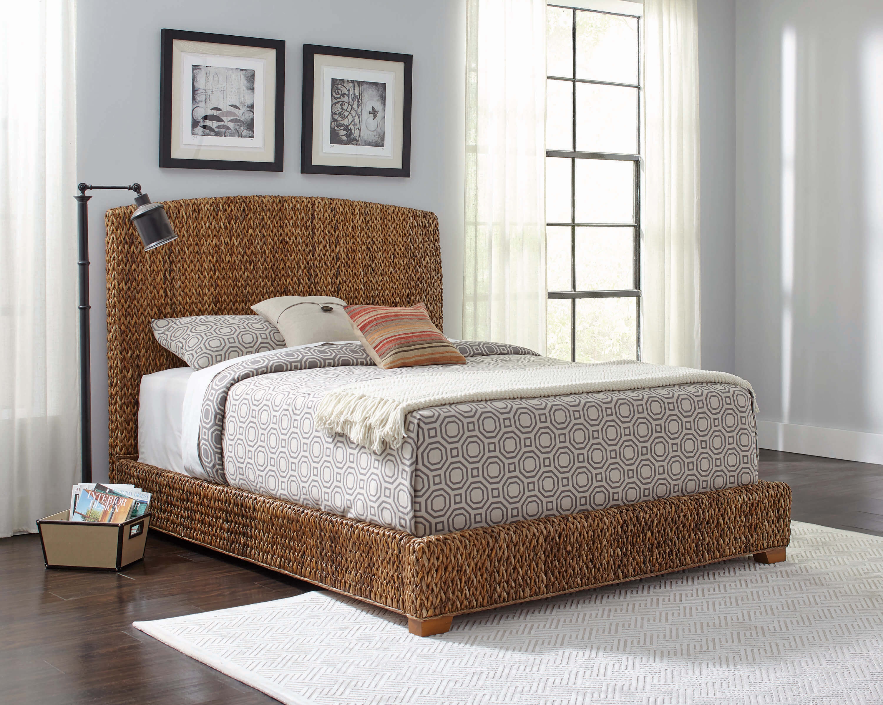 Laughton Wood Hand-Woven Banana Leaf Bed, Eastern King Size