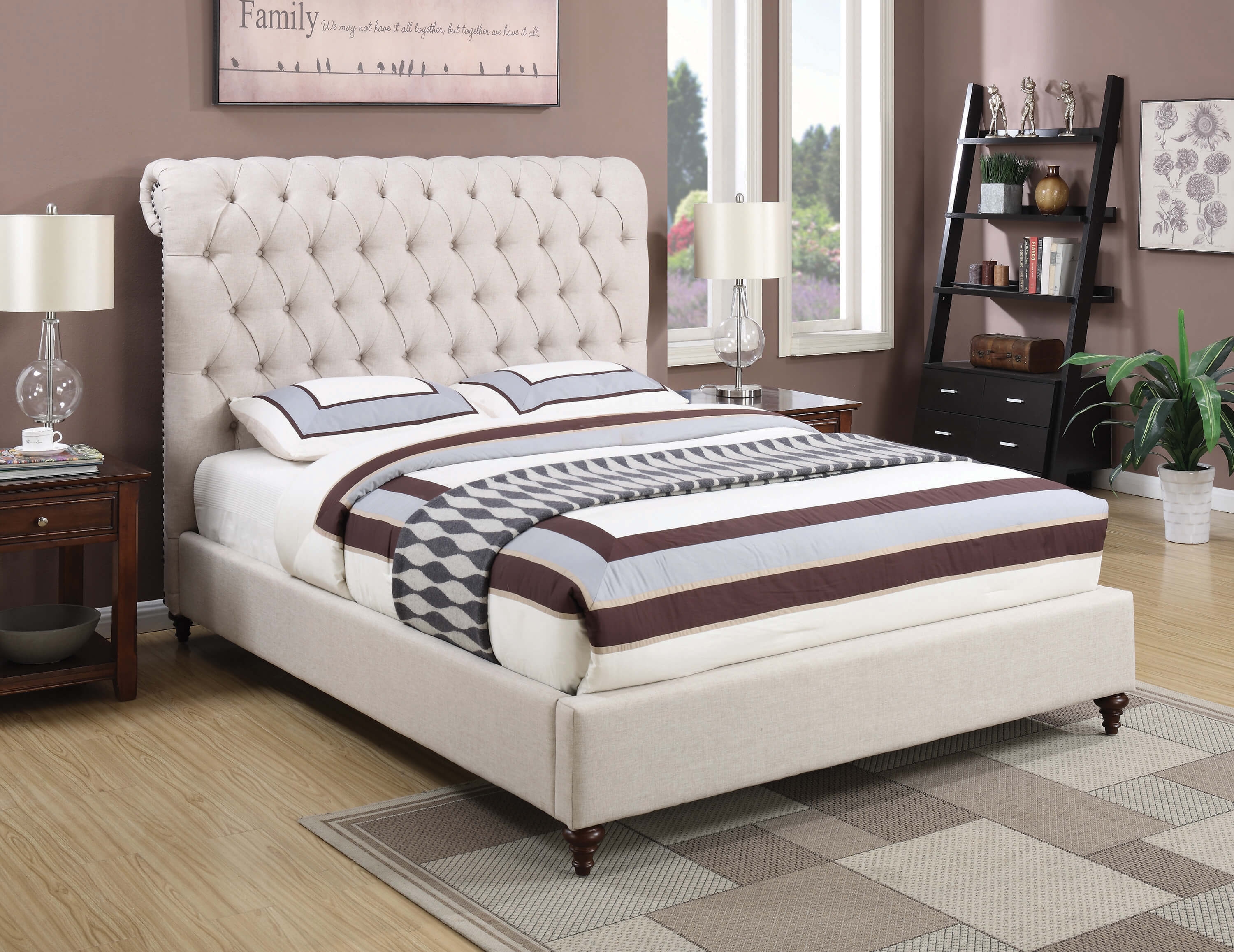 Devon Fabric Button Tufted Bed, Queen Size