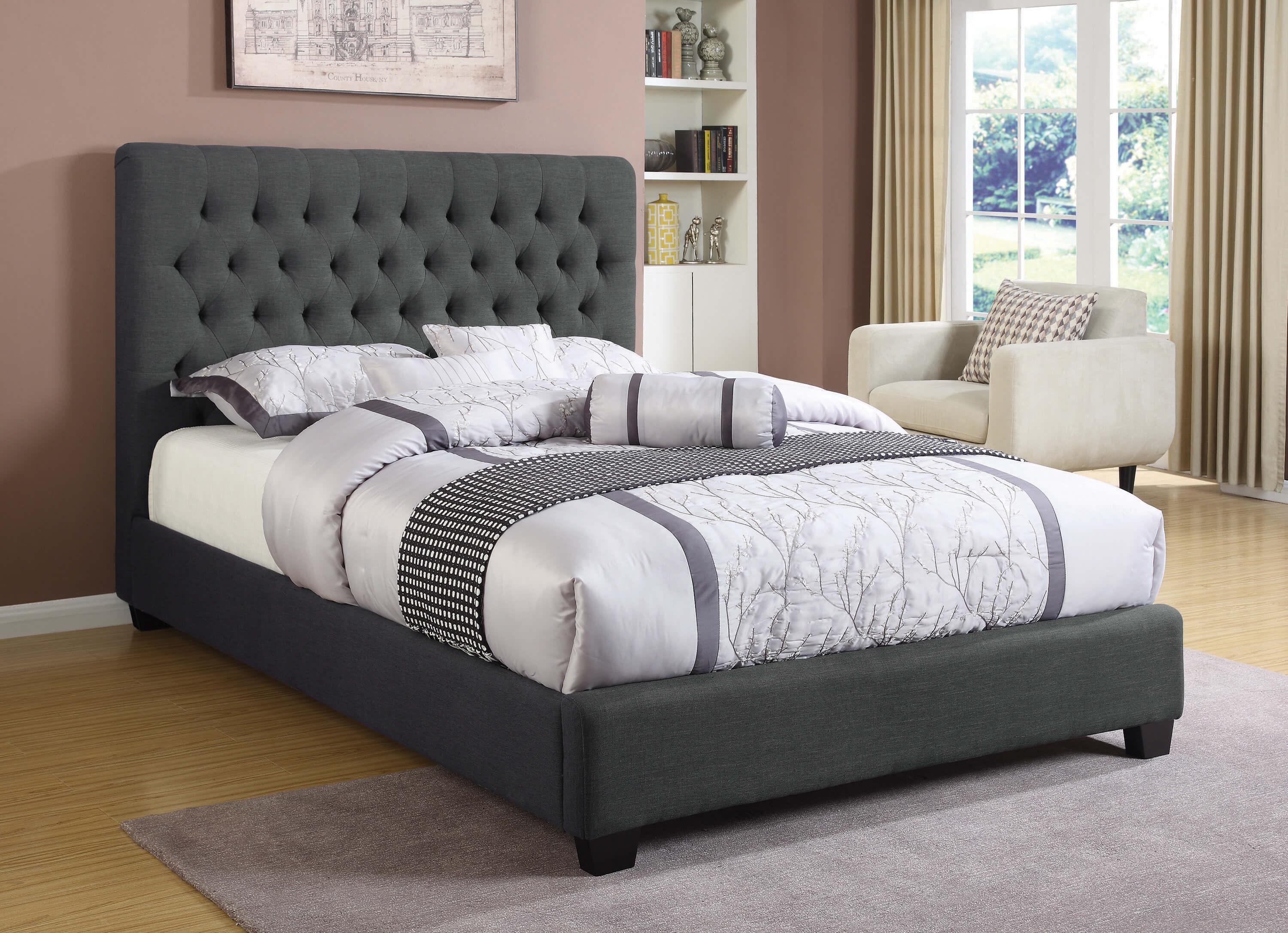 Chloe Fabric Tufted Upholstered Bed, Queen Size