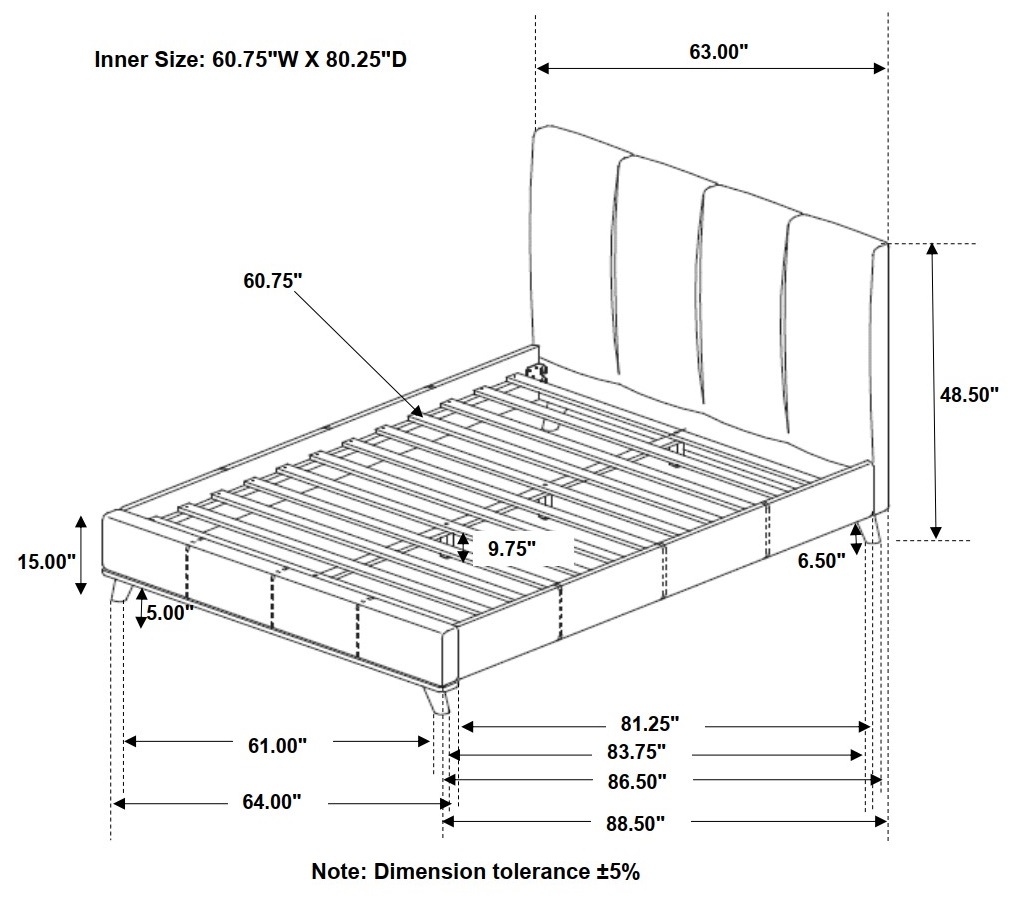 Charity Fabric/Wood Platform Bed, Queen Size