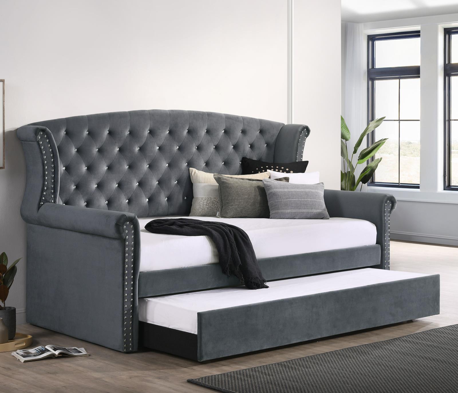 Scarlett Fabric Tufted Twin Daybed with Trundle